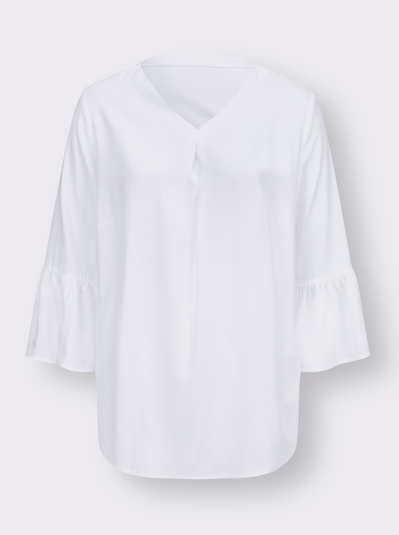 Schlupfbluse mit Volants, reine Viskose - weiß