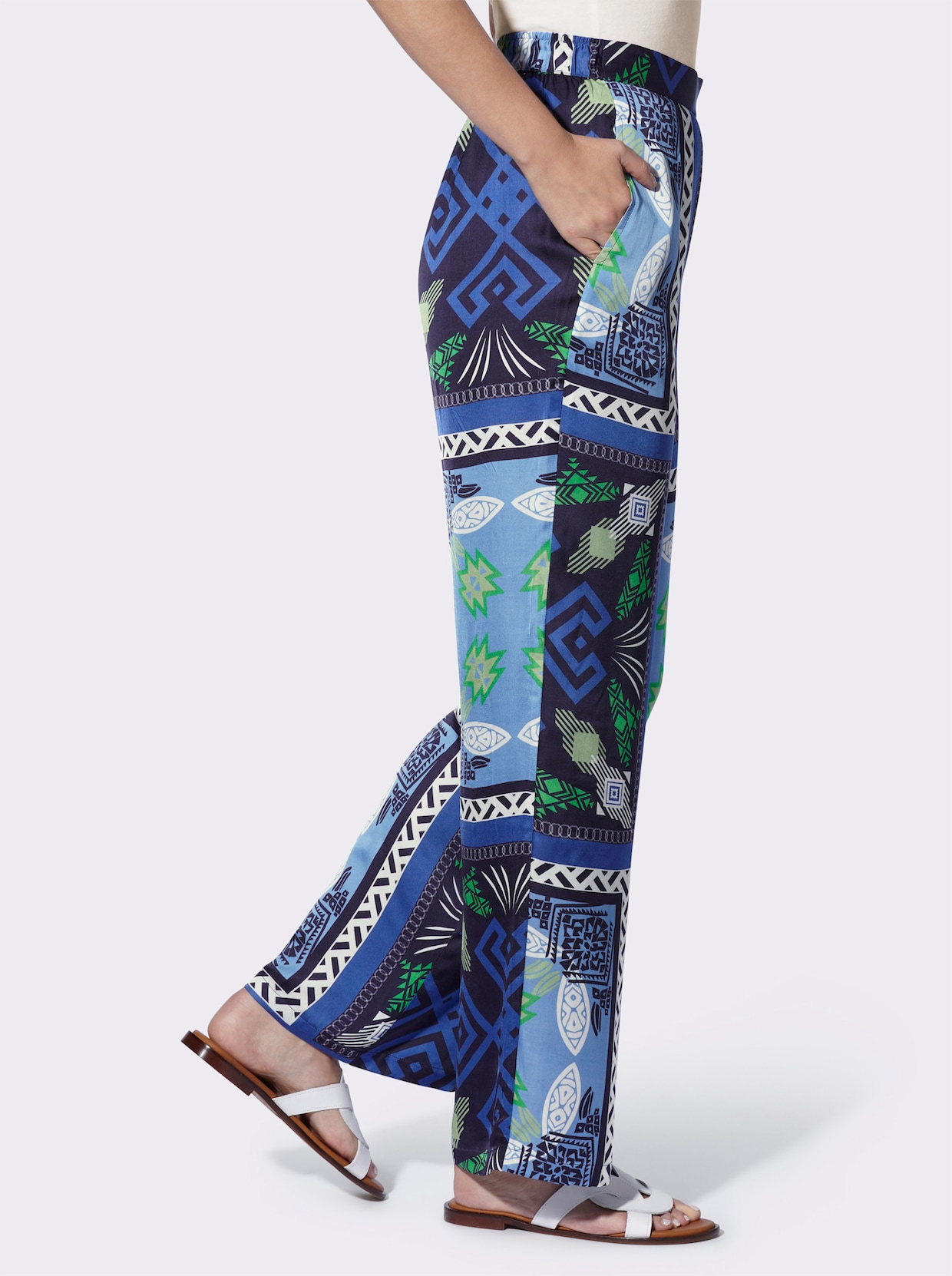 heine Druckhose - grasgrün-royalblau-bedruckt