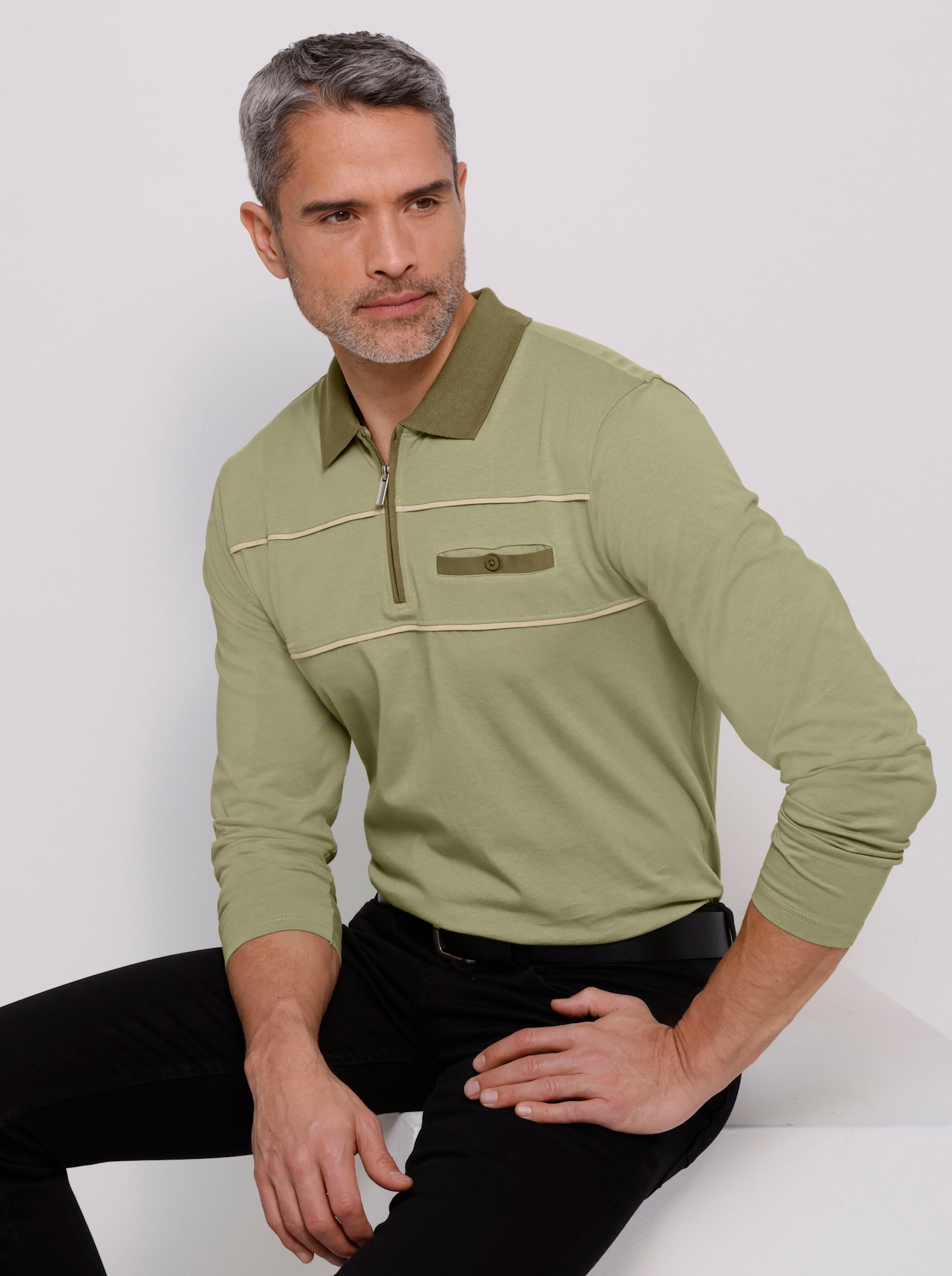 Poloshirt mit langen Ärmeln - schilf