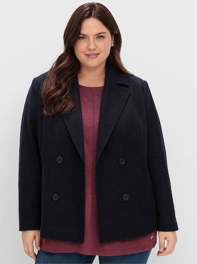 sheego Kurzjacke mit zweireihiger Knopfleiste - tiefblau