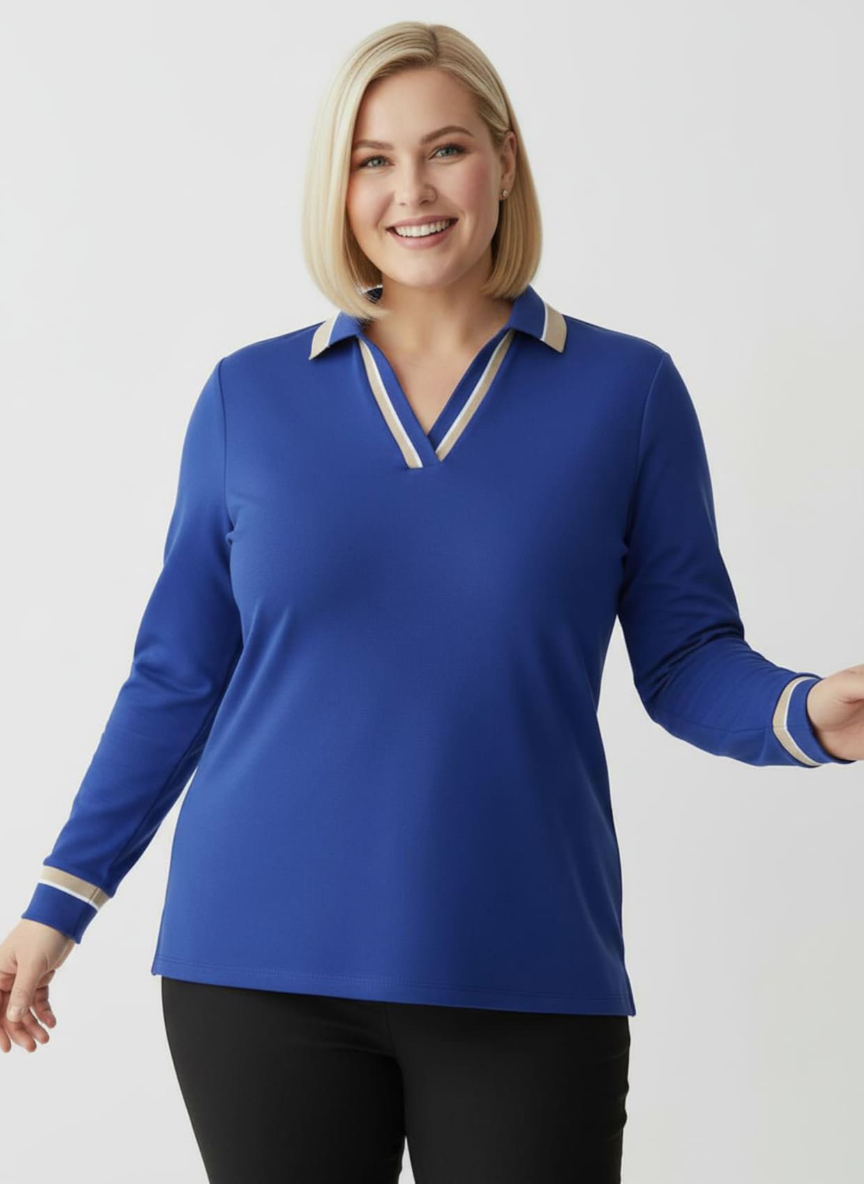 Poloshirt mit Kontrast-Akzenten - royalblau-sand-gemustert