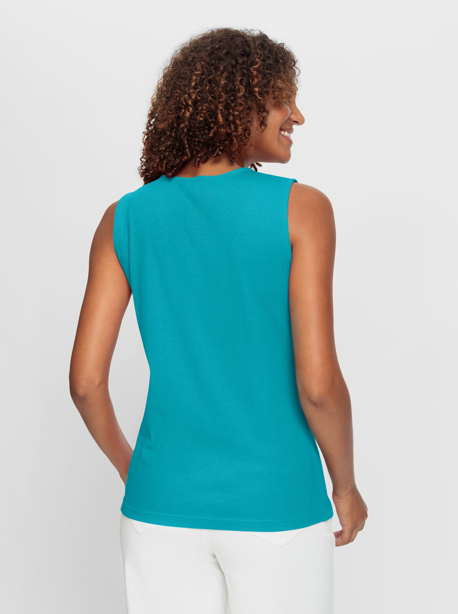 Shirttop in Ripp-Optik - türkis