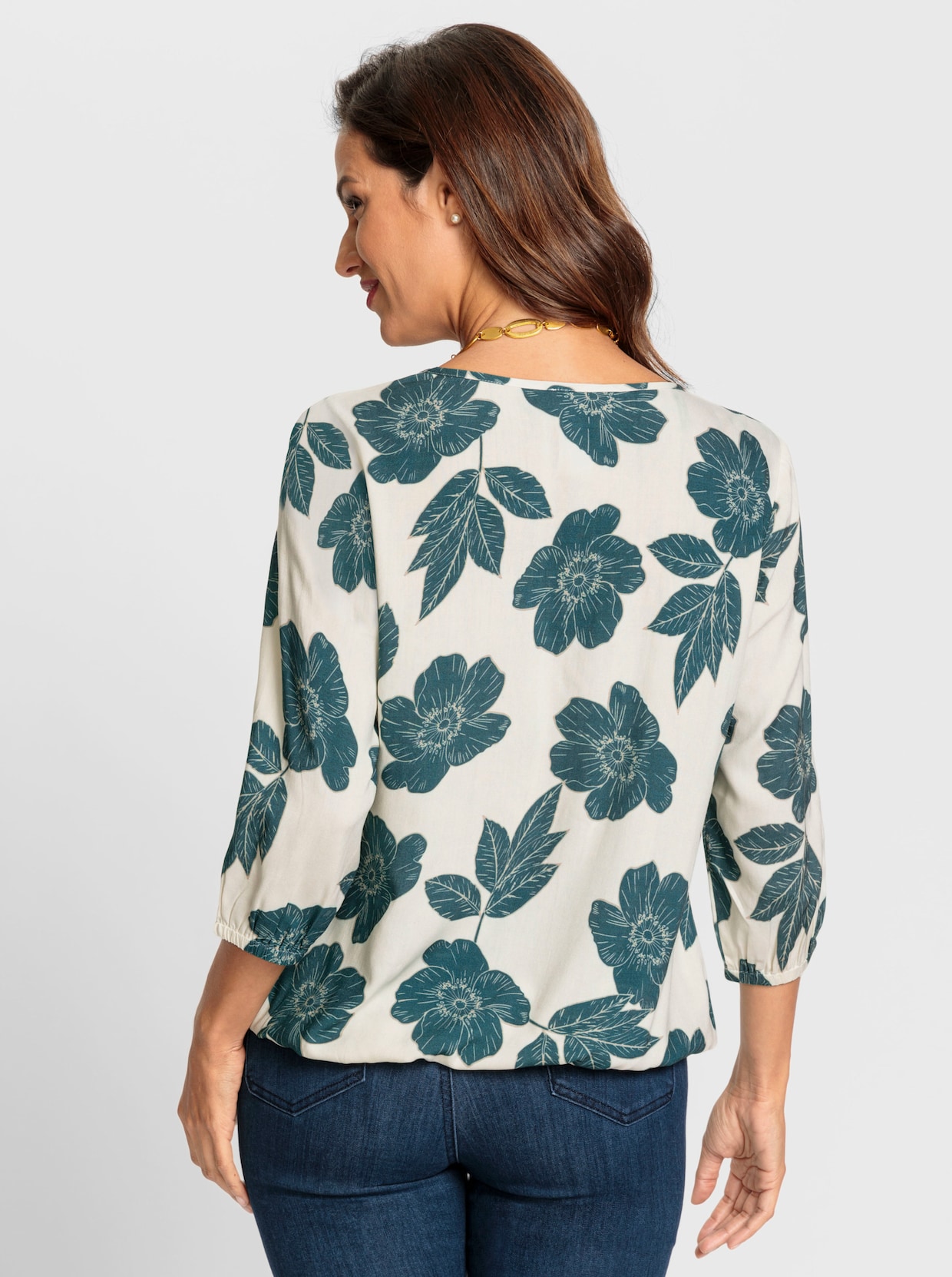 Blouse - champagner-petrol-bedruckt