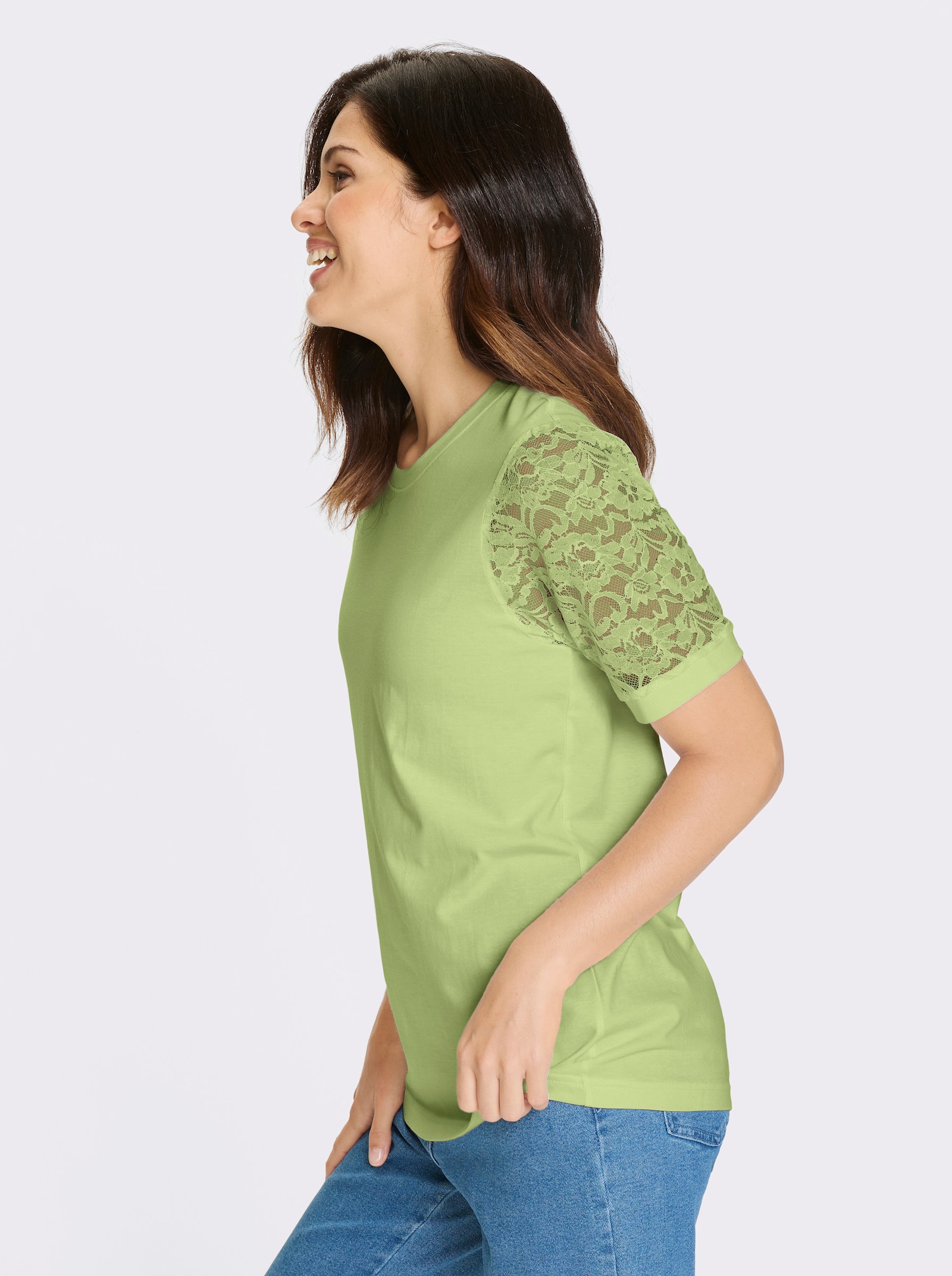 Kanten shirt met pofmouwen - pistache