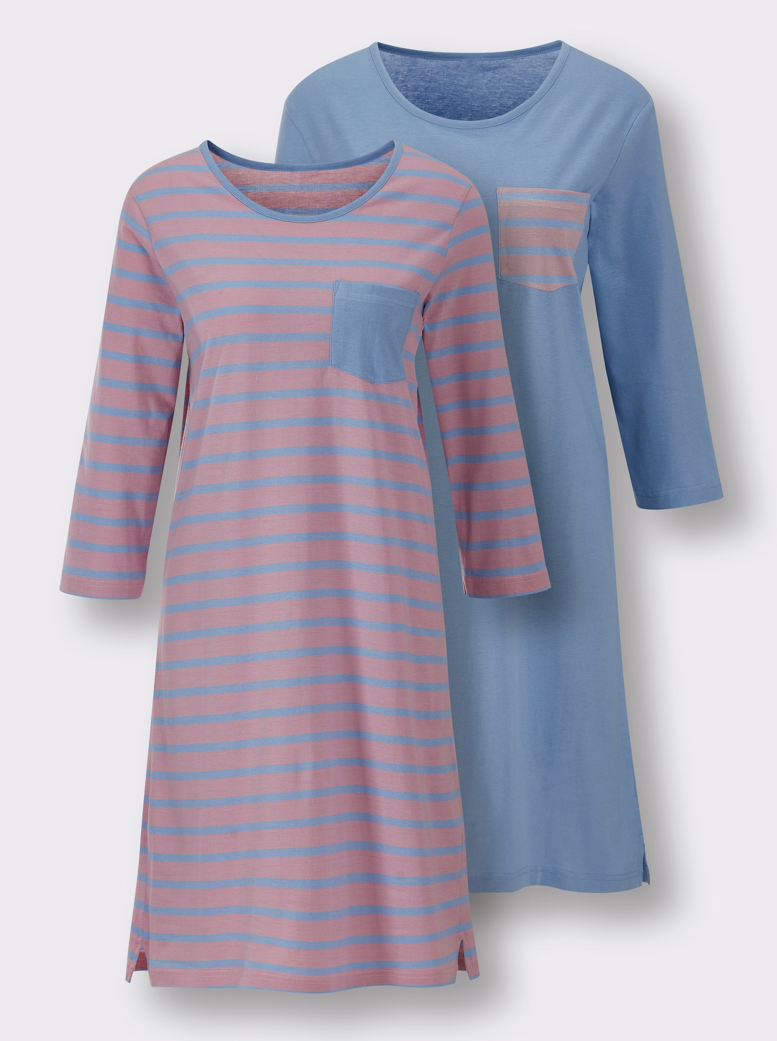 wäschepur Sleepshirts im Baumwoll-Mix - bleu + hortensia-bleu-geringelt