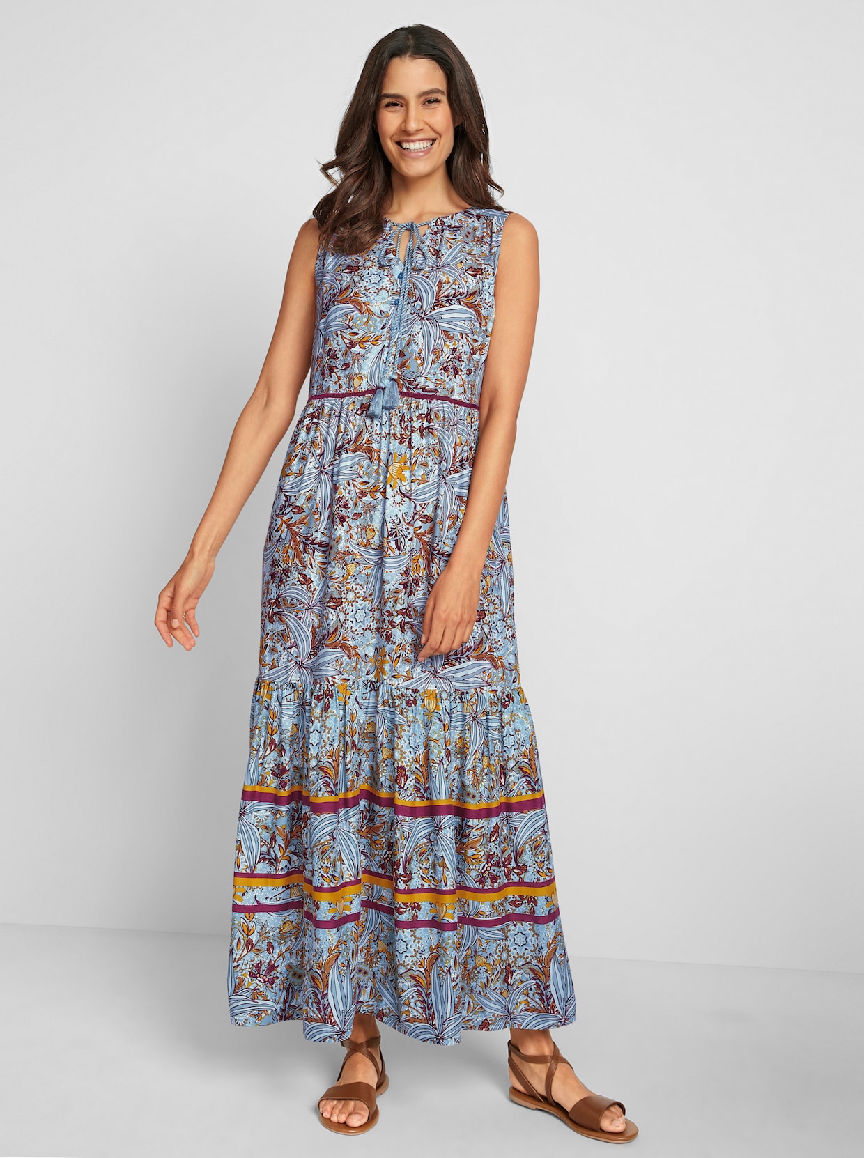 Maxikleid - zartmint-bordeaux-bedruckt