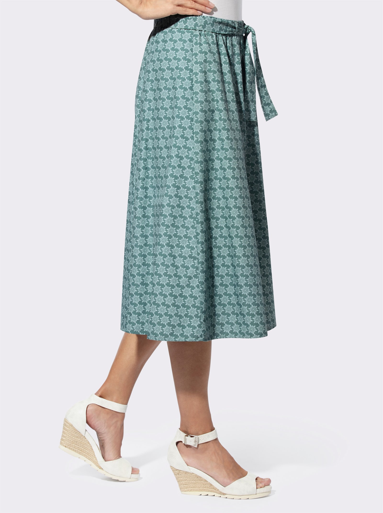 Trachtenrock mit Edelweiss-Dessin - jade-kalkmint-bedruckt
