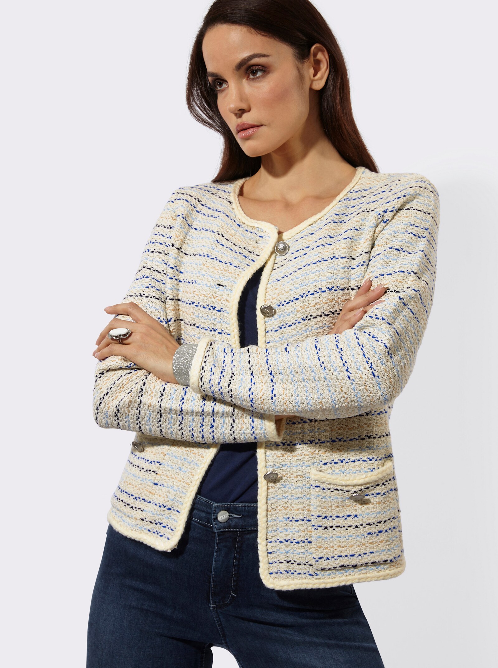 Cardigan in Bouclé-Optik - champagner-marine-meliert