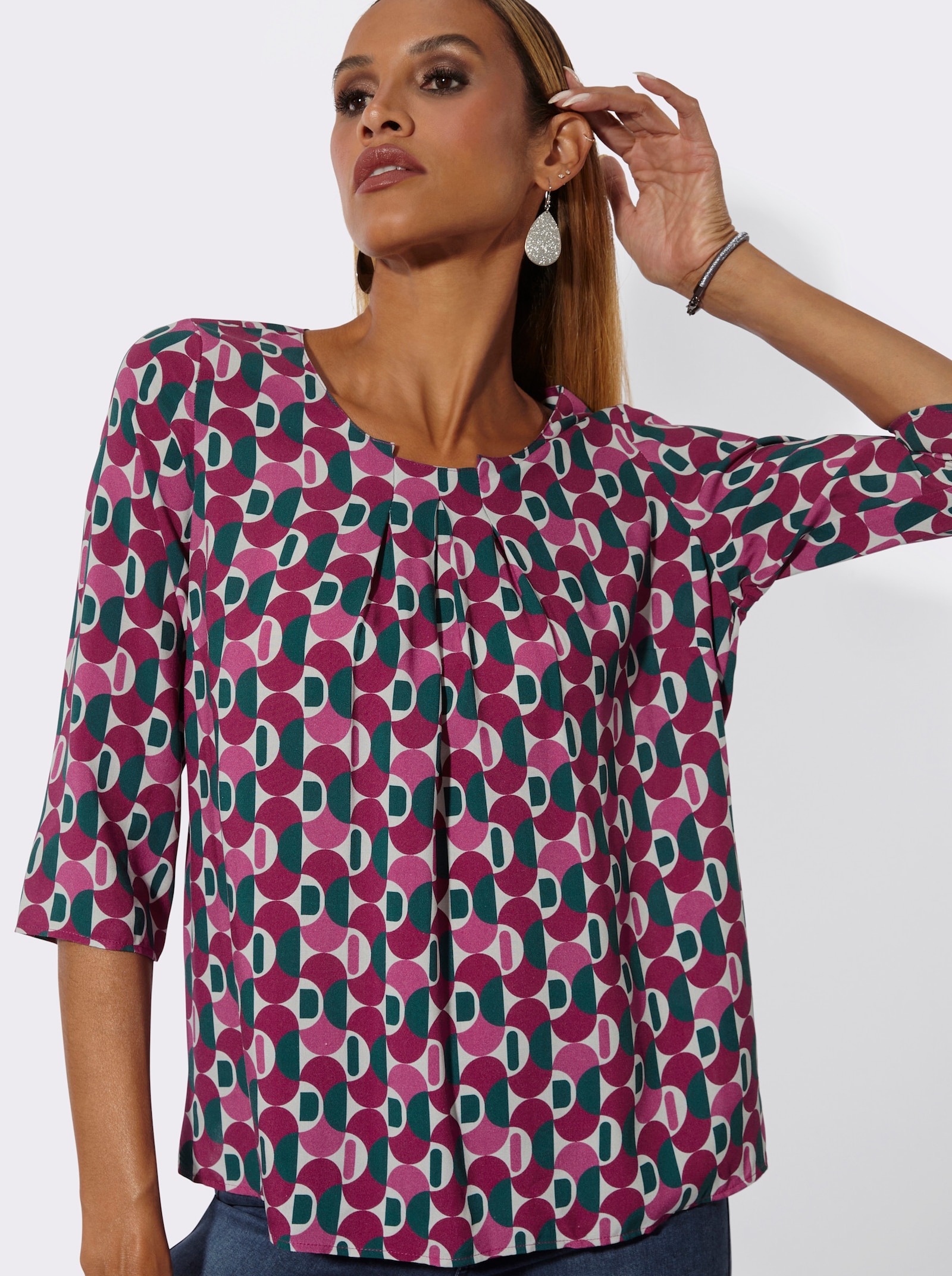 Druckbluse mit Seitenschlitzen - erika-malve-bedruckt