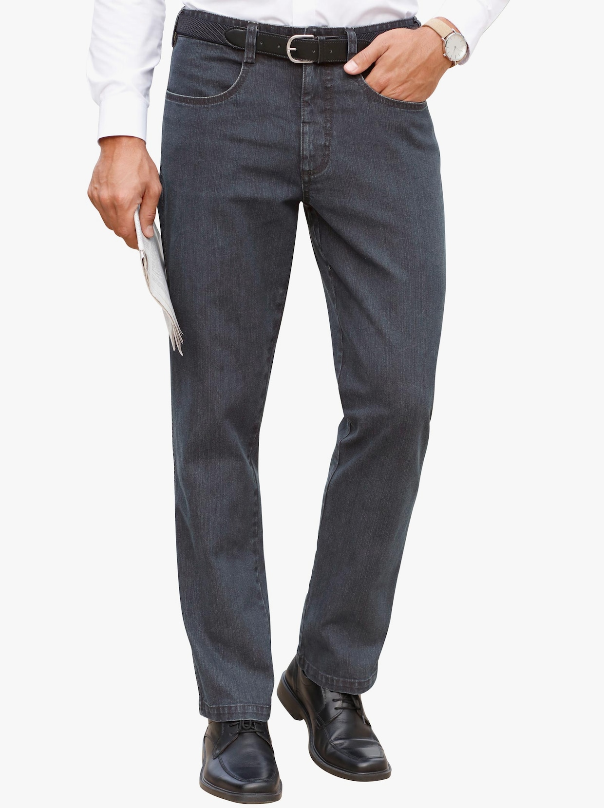 Jeans med skärp - grey-denim