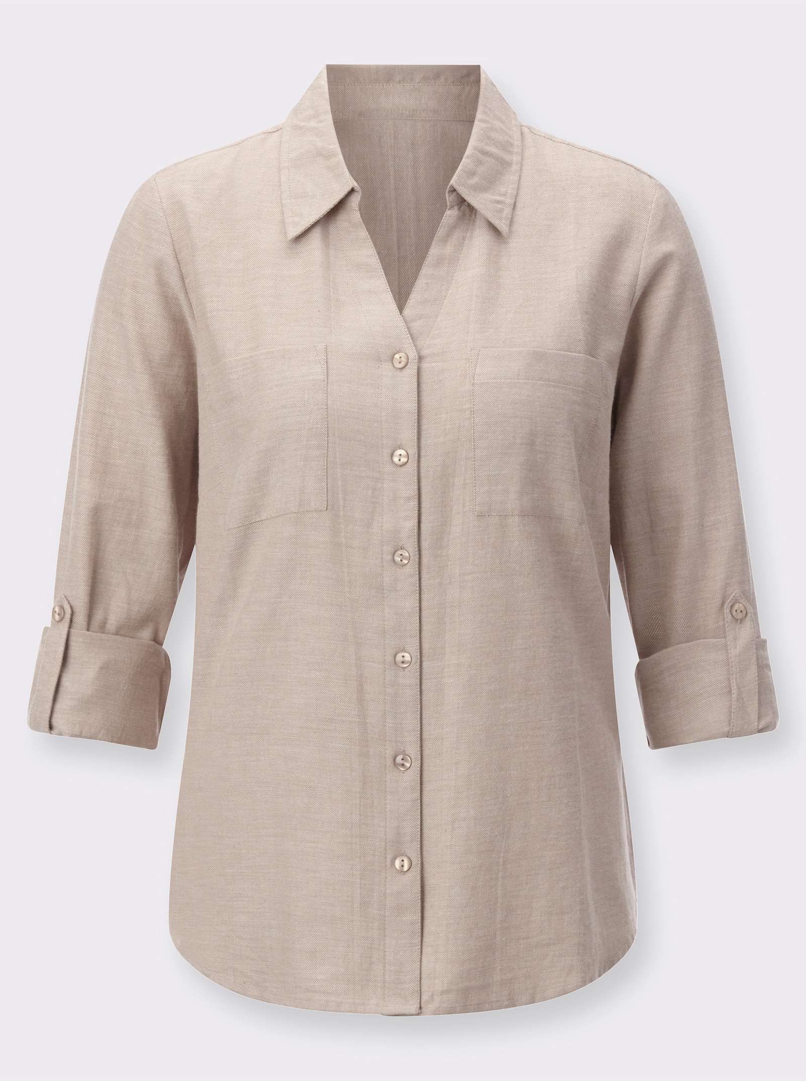 Flanellbluse mit krempelbaren Ärmeln - elfenbein-meliert