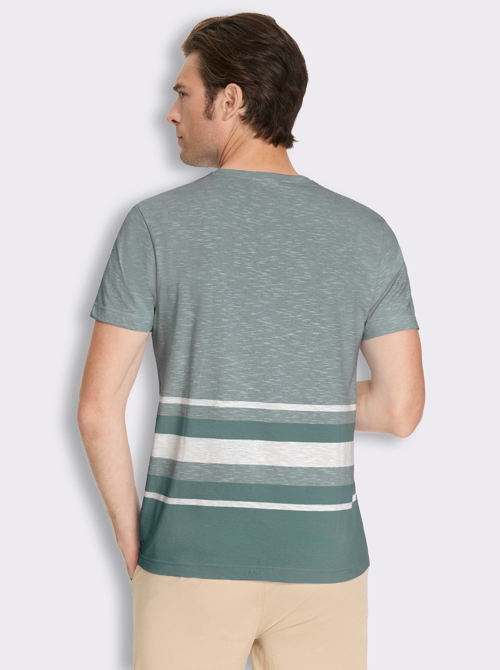 Kurzarmshirt mit garngefärbtem Muster - jade