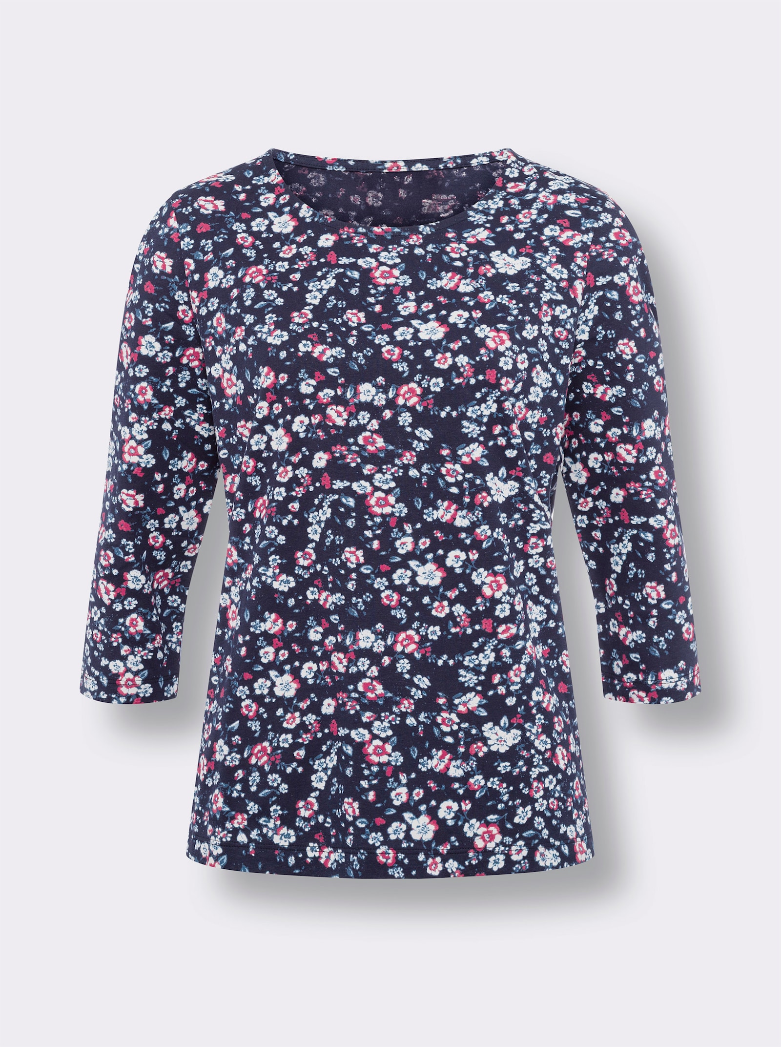 3/4-Arm-Shirt mit Millefleurs-Print - dunkelblau-kirsche-bedruckt
