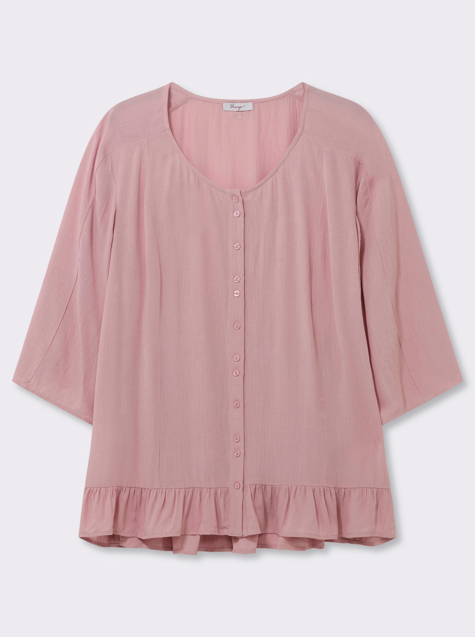 sheego Crinklebluse mit Volant am Saum - hortensie