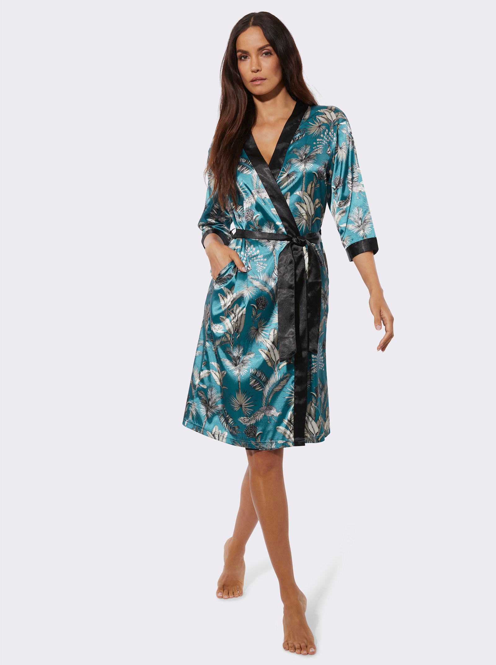 wäschepur Robe de chambre - pétrole-couleur ivoire  imprimé