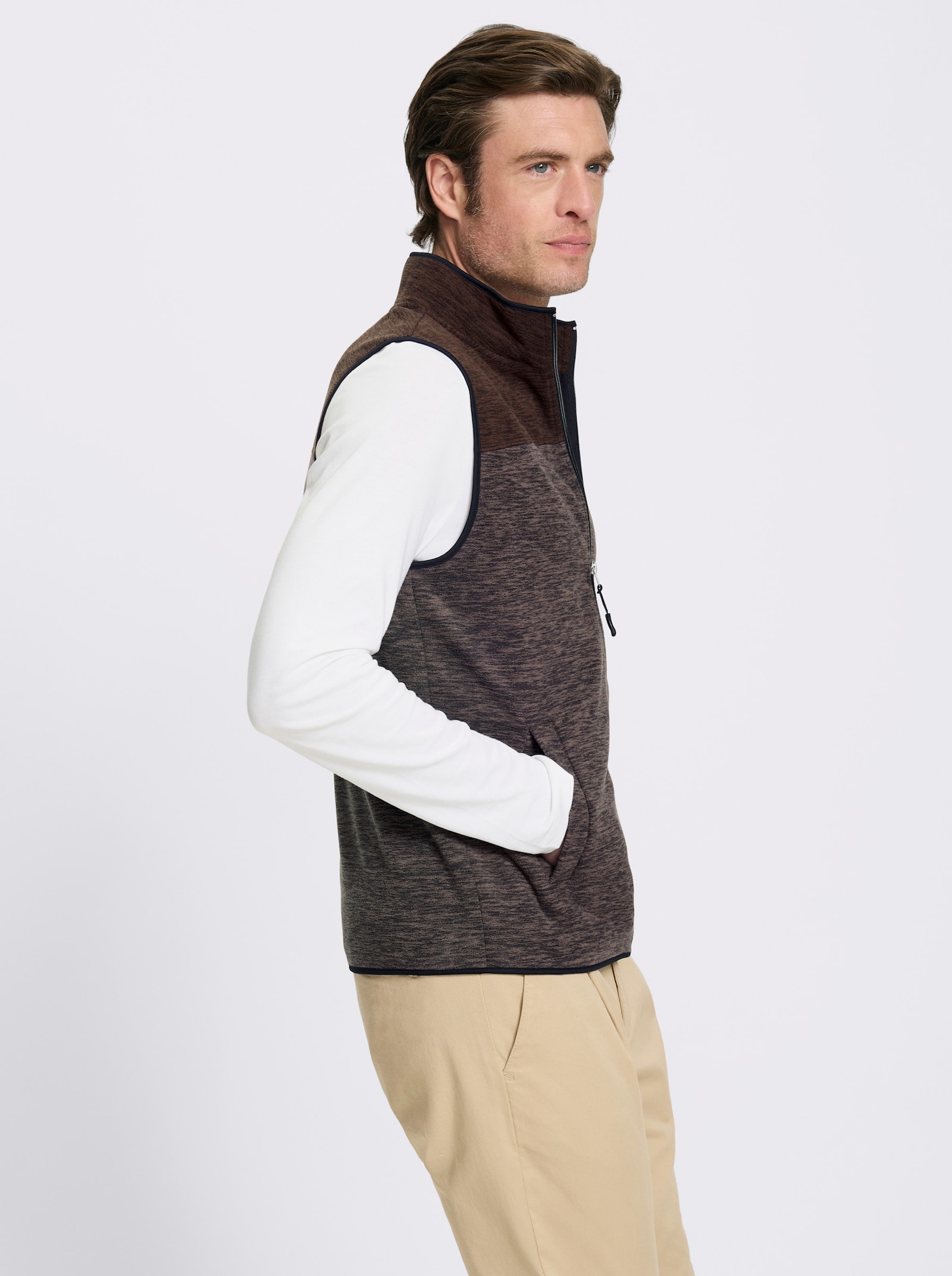 Catamaran Fleecejacke mit kontrastfarbiger Stickerei - dunkeltaupe-meliert