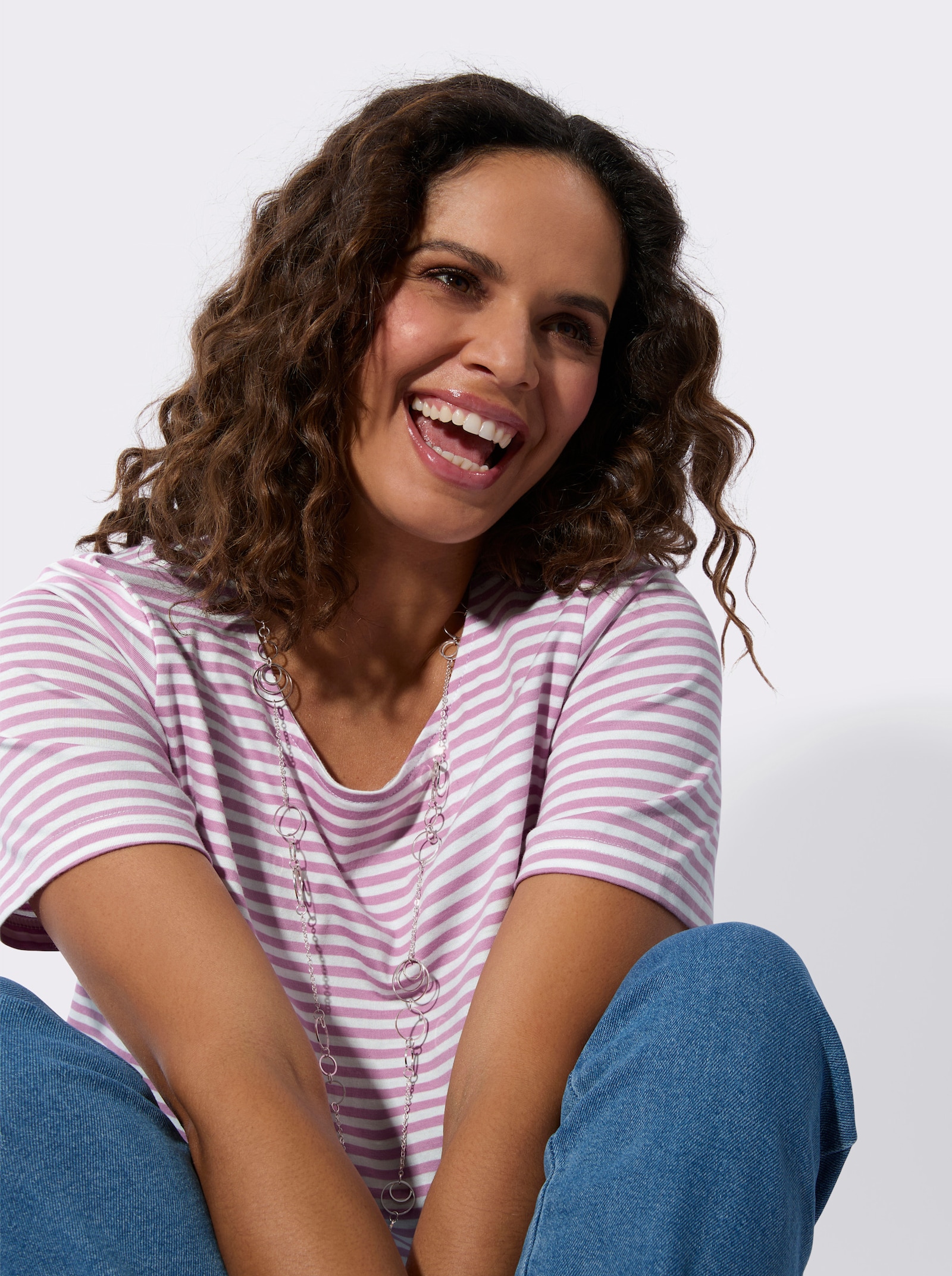 Ringelshirt im Lagen-Look - orchidee-ecru-geringelt