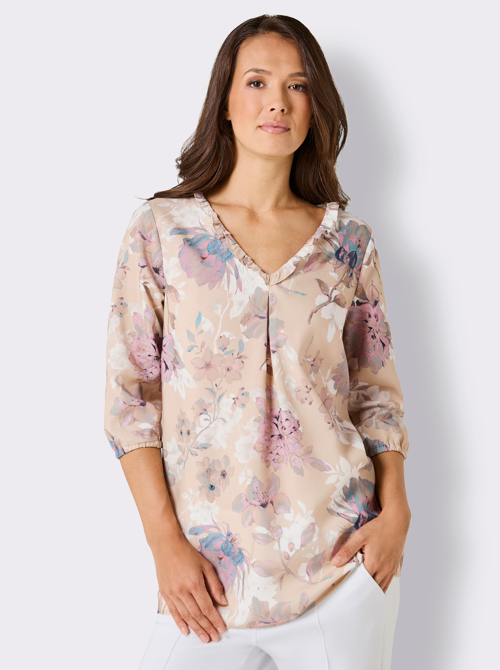 CREATION L PREMIUM Longbluse in weicher Lyocell-Qualität - sand-bedruckt