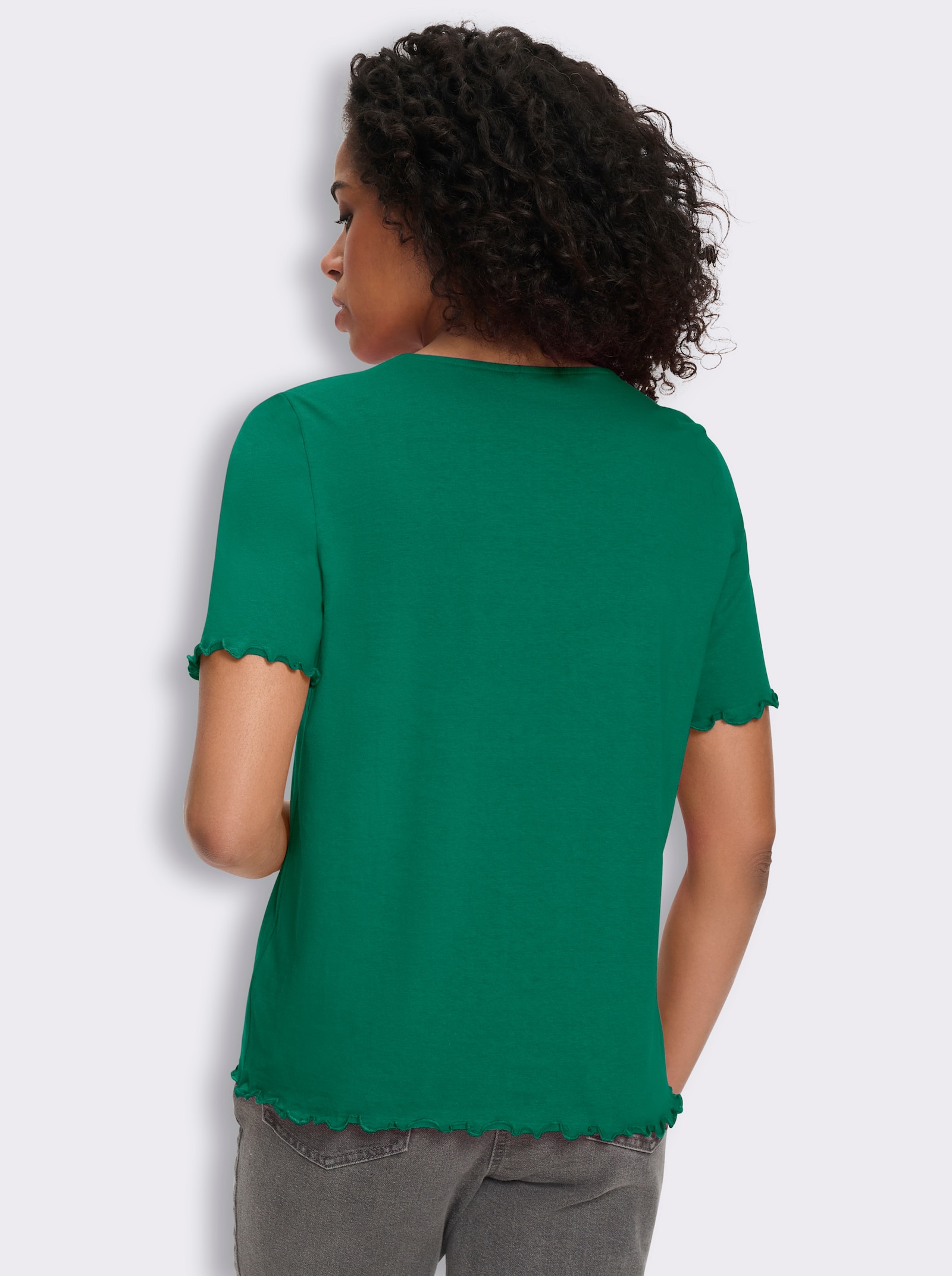 2-in-1-Shirt mit gewellten Abschlüssen - grün-weiß