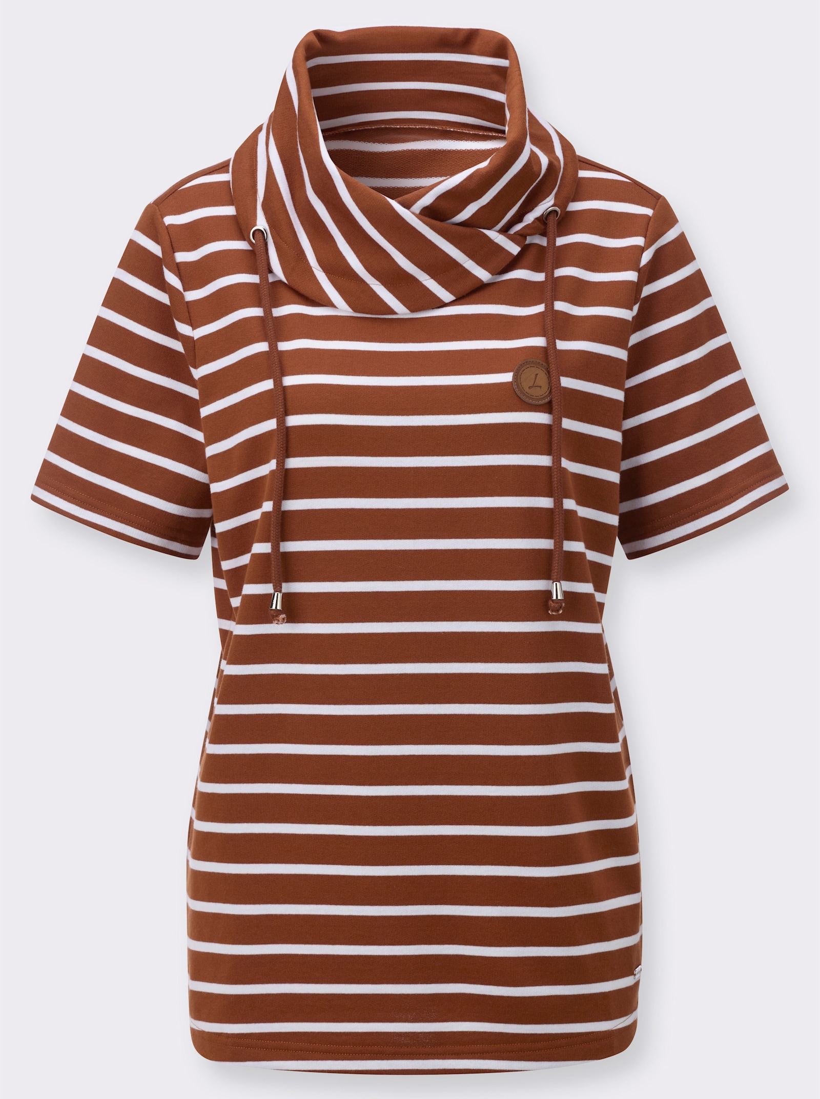 Sweatshirt mit Rollkragen - cognac-weiß-gestreift