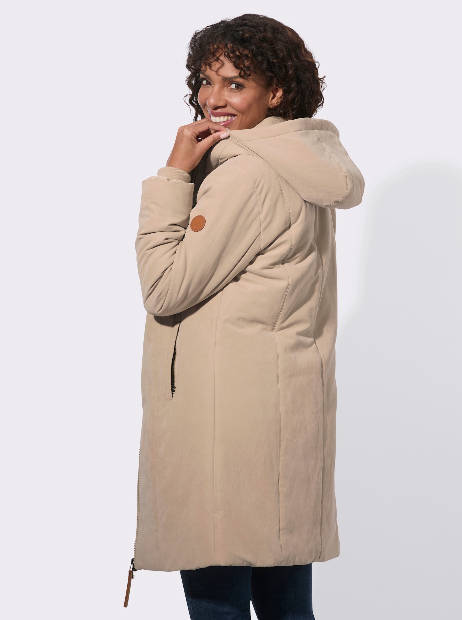  Kapuzenjacke mit Reißverschluss-Taschen - beige