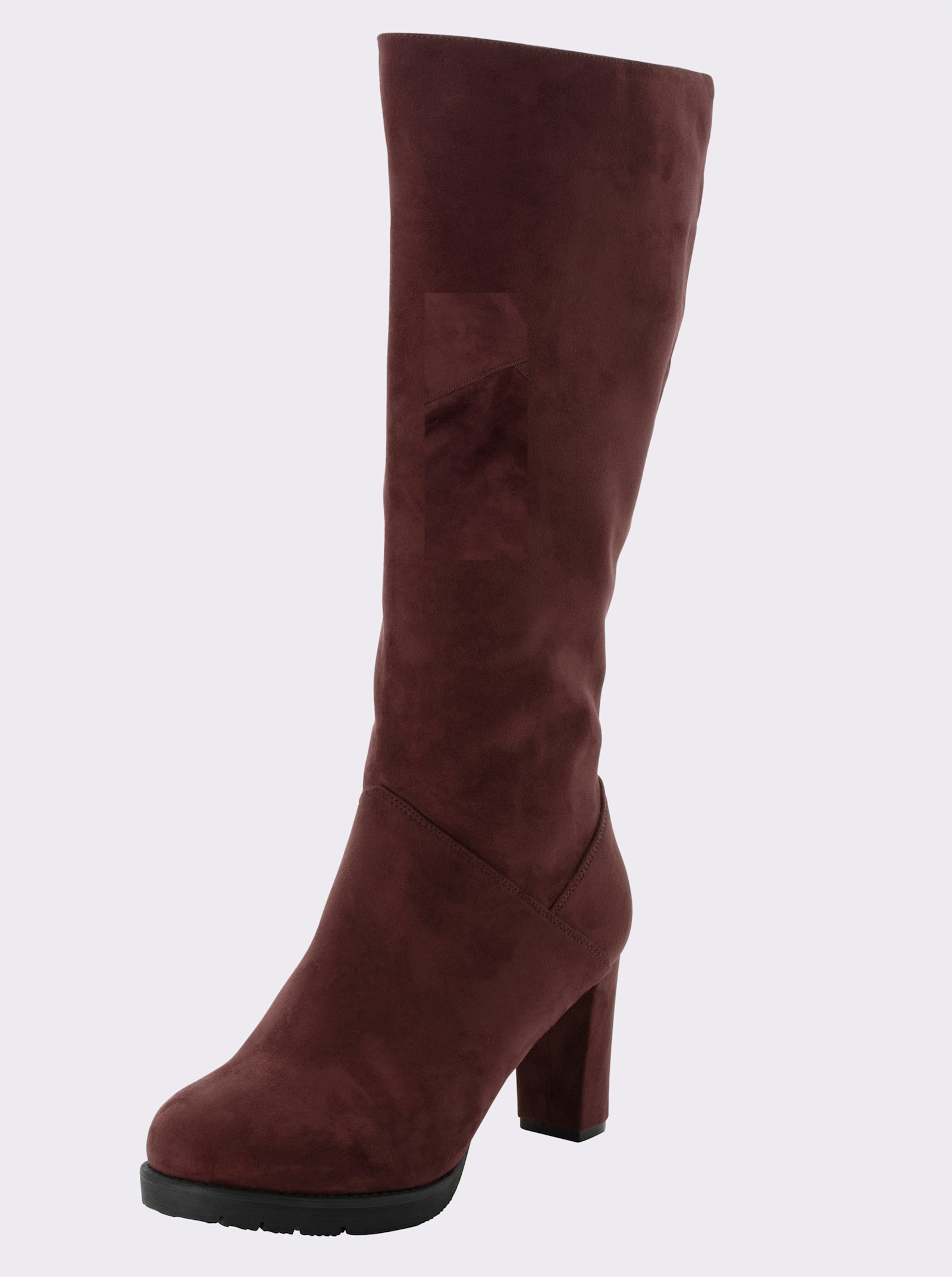 sheego Weitschaftstiefel in Wildleder-Optik, mit bezogenem Absatz - burgund
