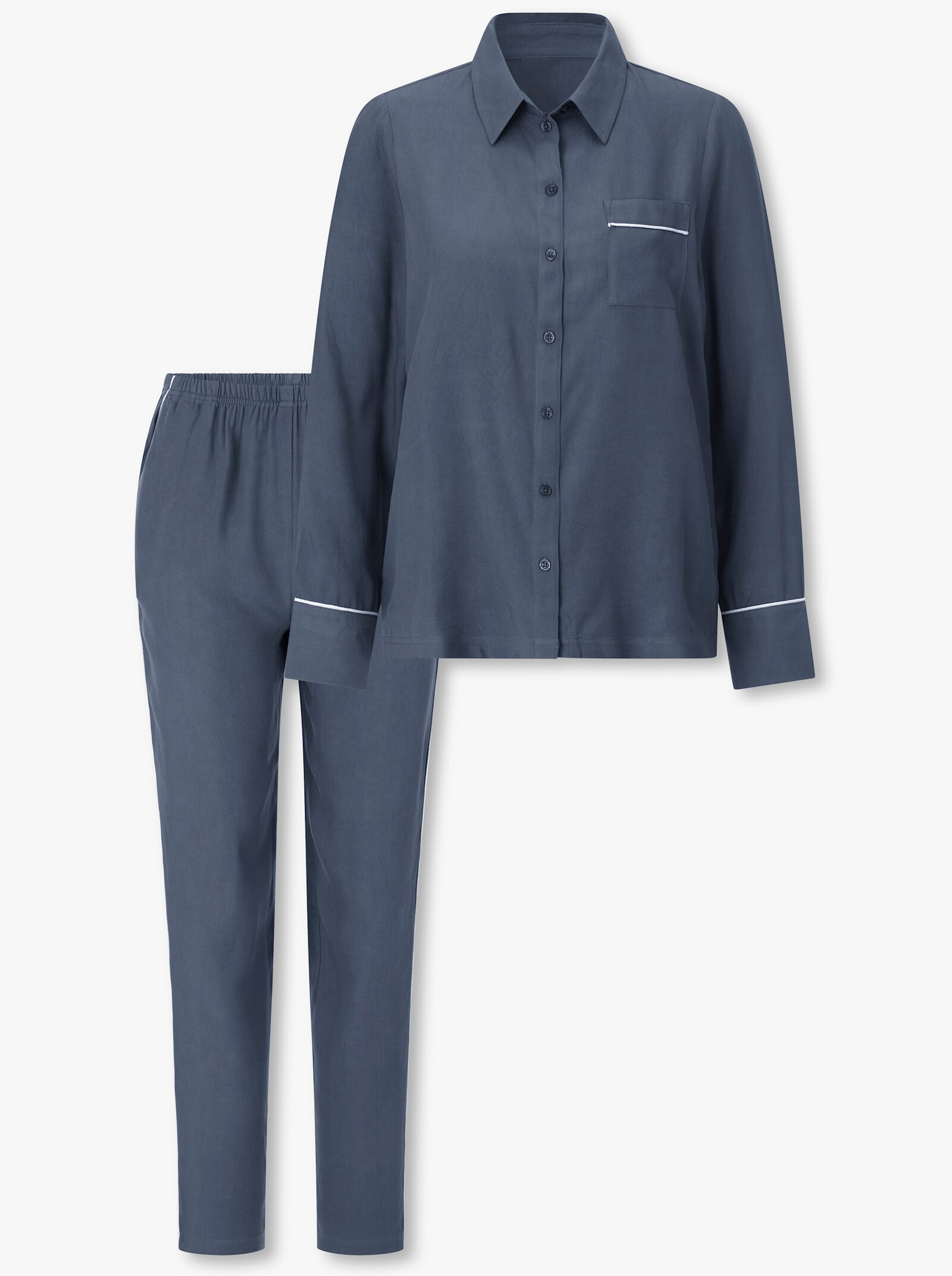 wäschepur Pyjama mit Brusttasche - rauchblau-ecru