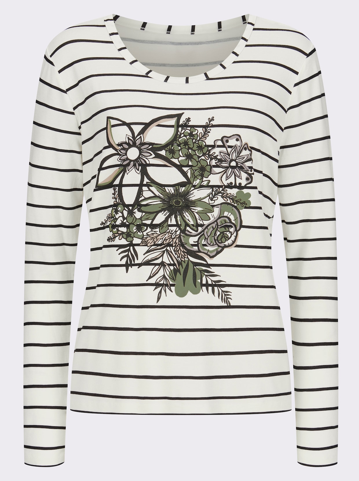 Shirt met lange mouwen - ecru/rietgroen geprint