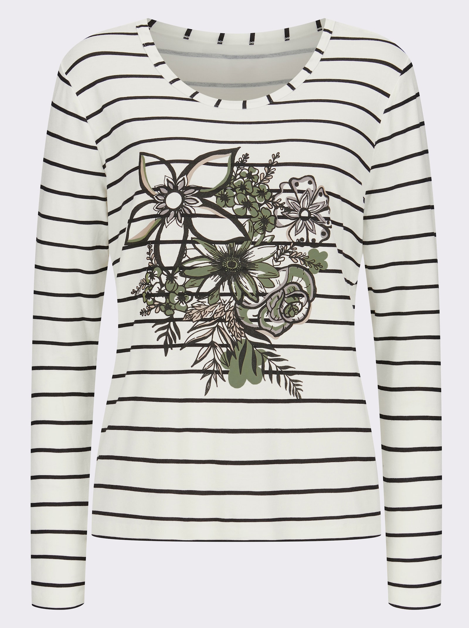 Langarmshirt mit floralem Dessin - ecru-schilf-bedruckt