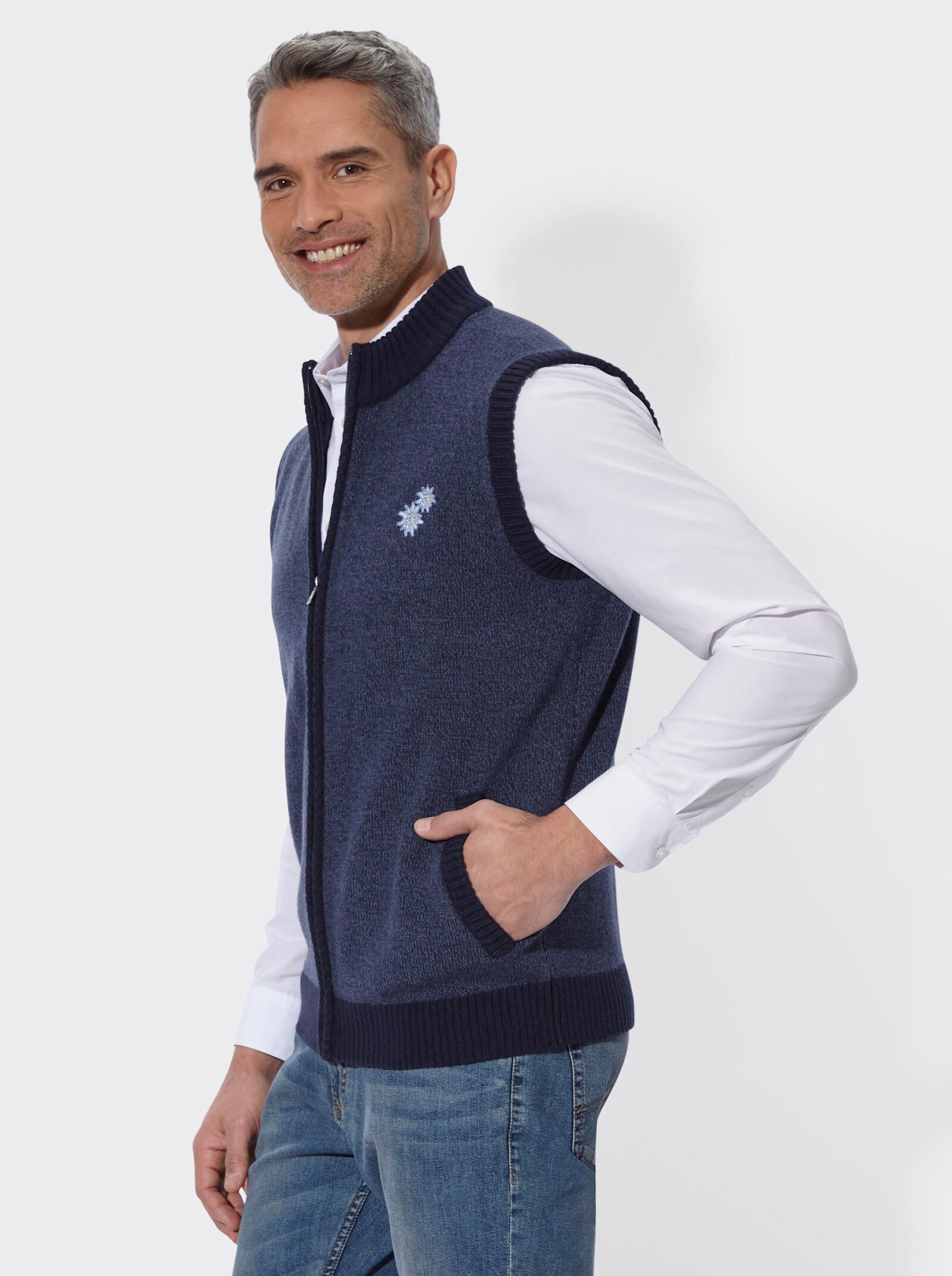 Strickweste in Melange-Optik - marine-rauchblau-meliert