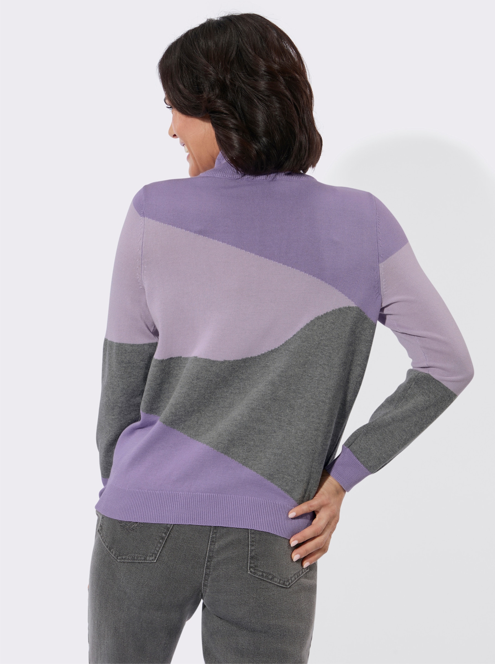 Stehkragenpullover mit Intarsien-Muster - lavendel-grau-gemustert