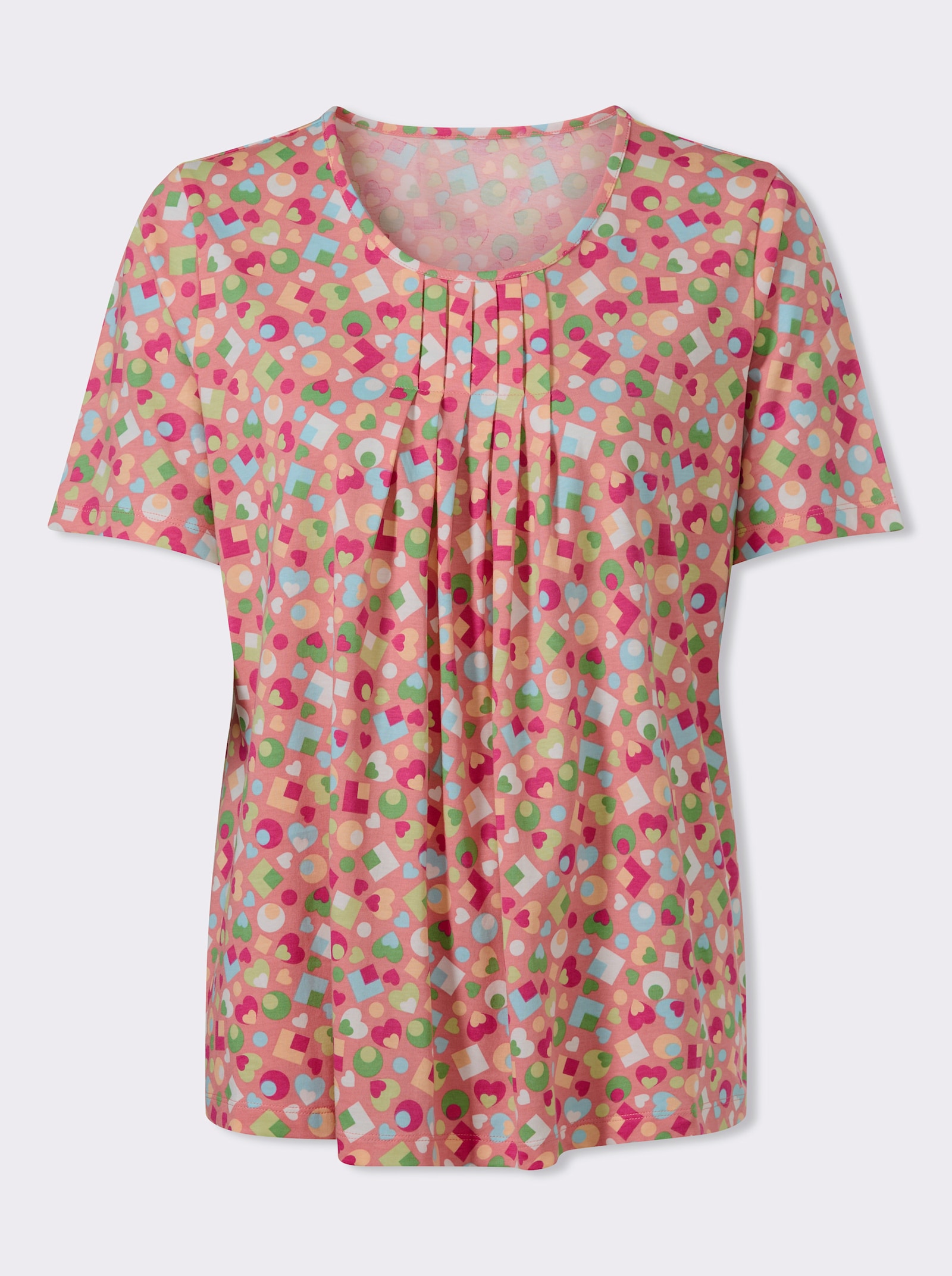 Kurzarmshirt im bunten Allover-Print - flamingo-apfel-bedruckt