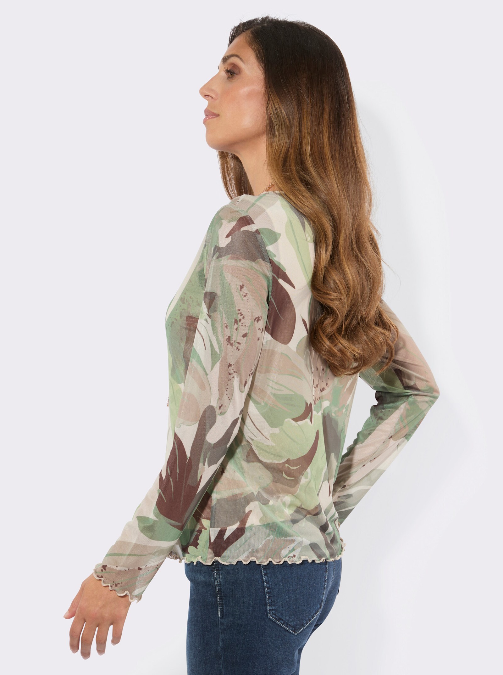 3/4-Arm-Shirt aus bedruckter Mesh-Qualität - pistazie-salbei-bedruckt