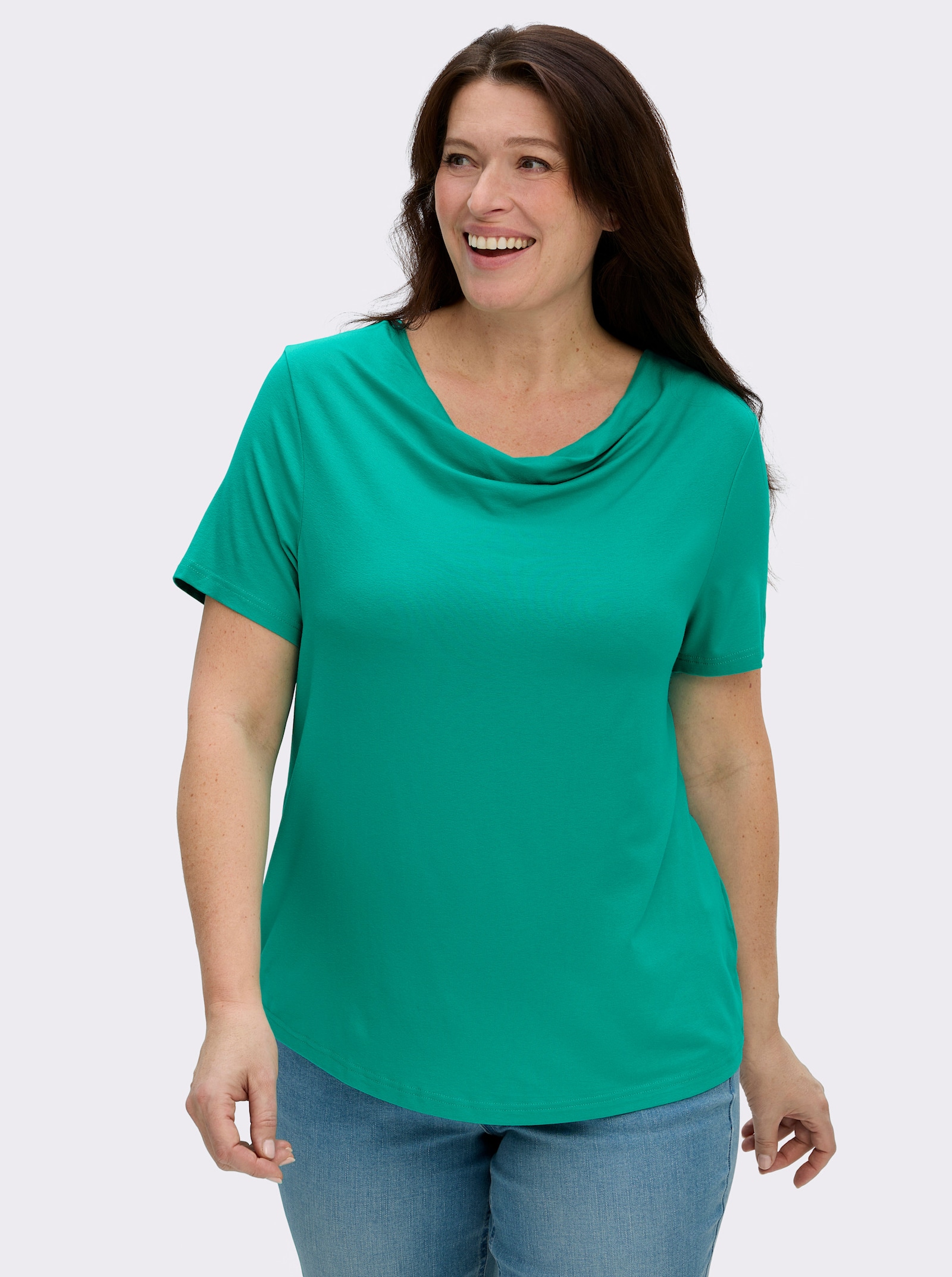 Wasserfallshirt mit kurzen Ärmeln - smaragd