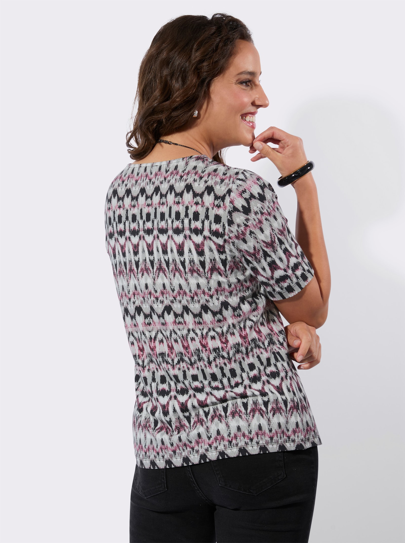 Kurzarmshirt im Viskose-Elasthan-Mix - rosé-erika-bedruckt