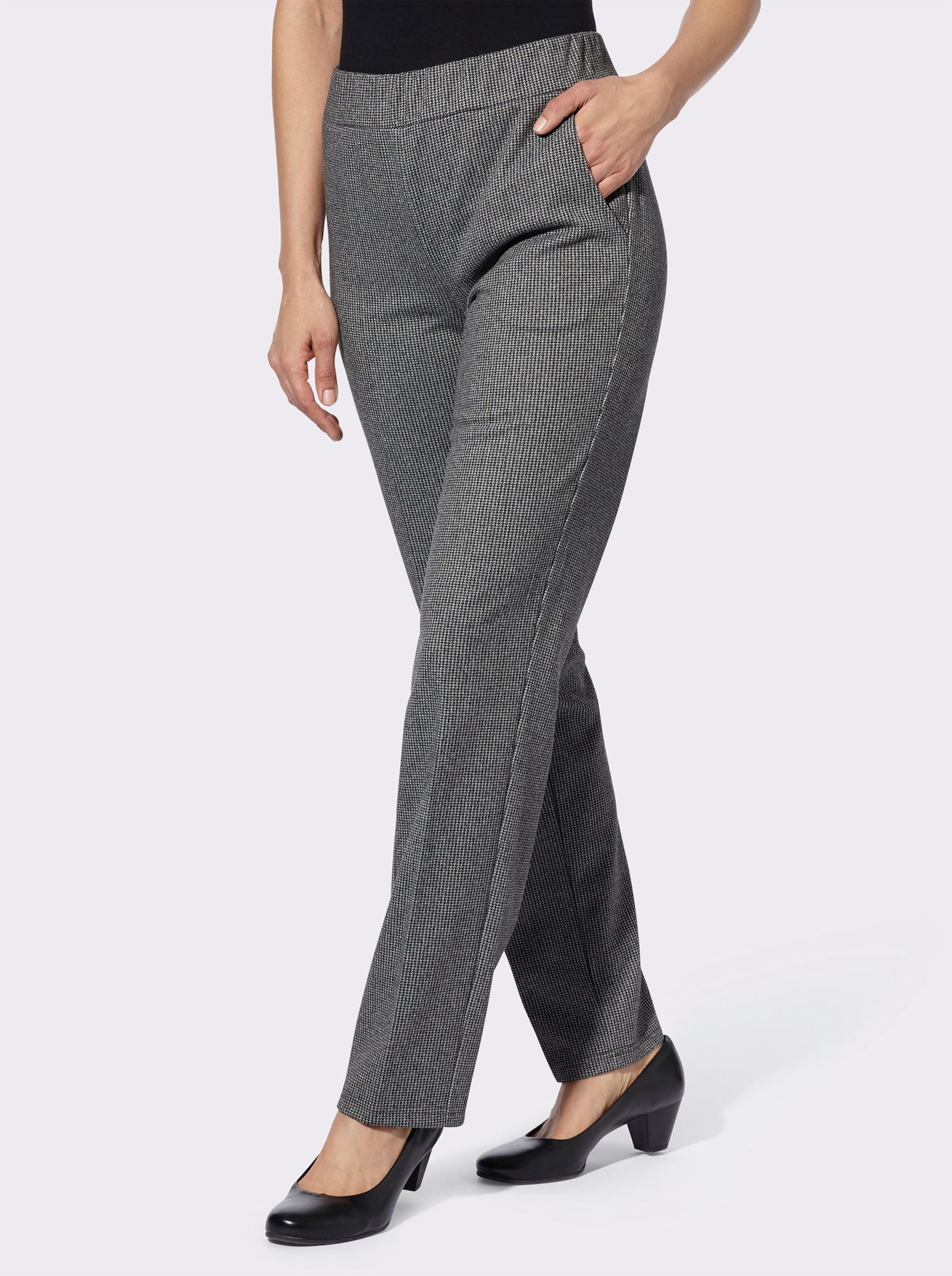 Jerseybroek van vormvast materiaal - zwart/wit pepita