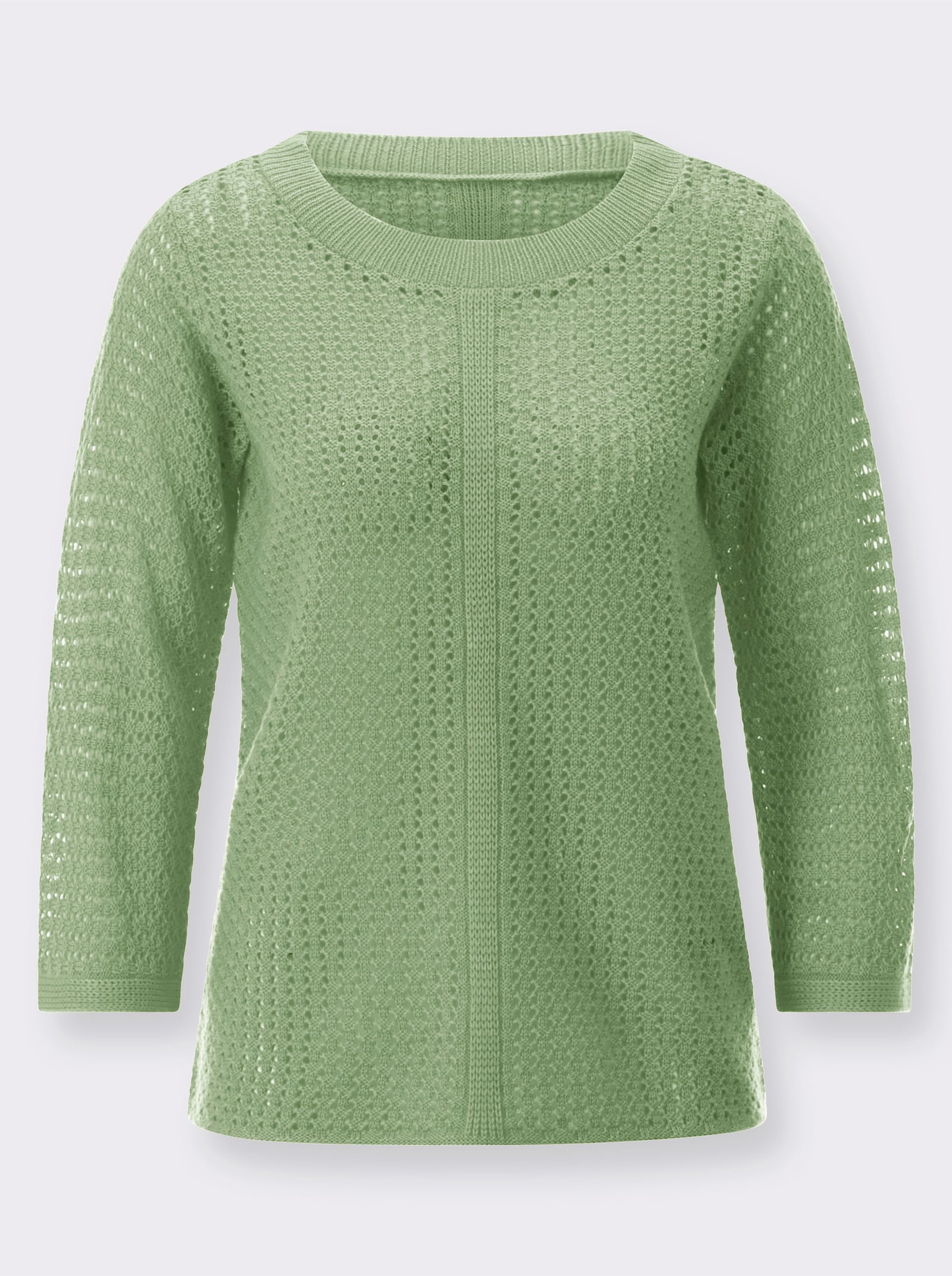 Tröja med hålmönster och vid, rund halsringning - eukalyptus