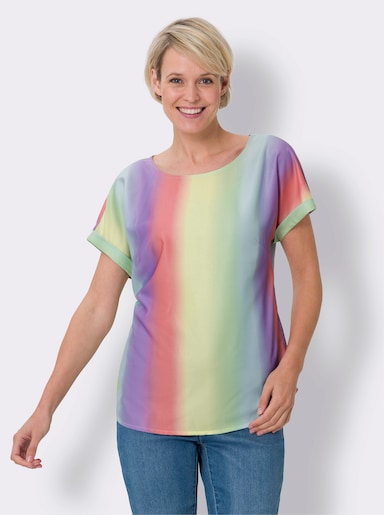 Schlupfbluse mit überschnittenen Schultern - lavendel-zitrone-bedruckt