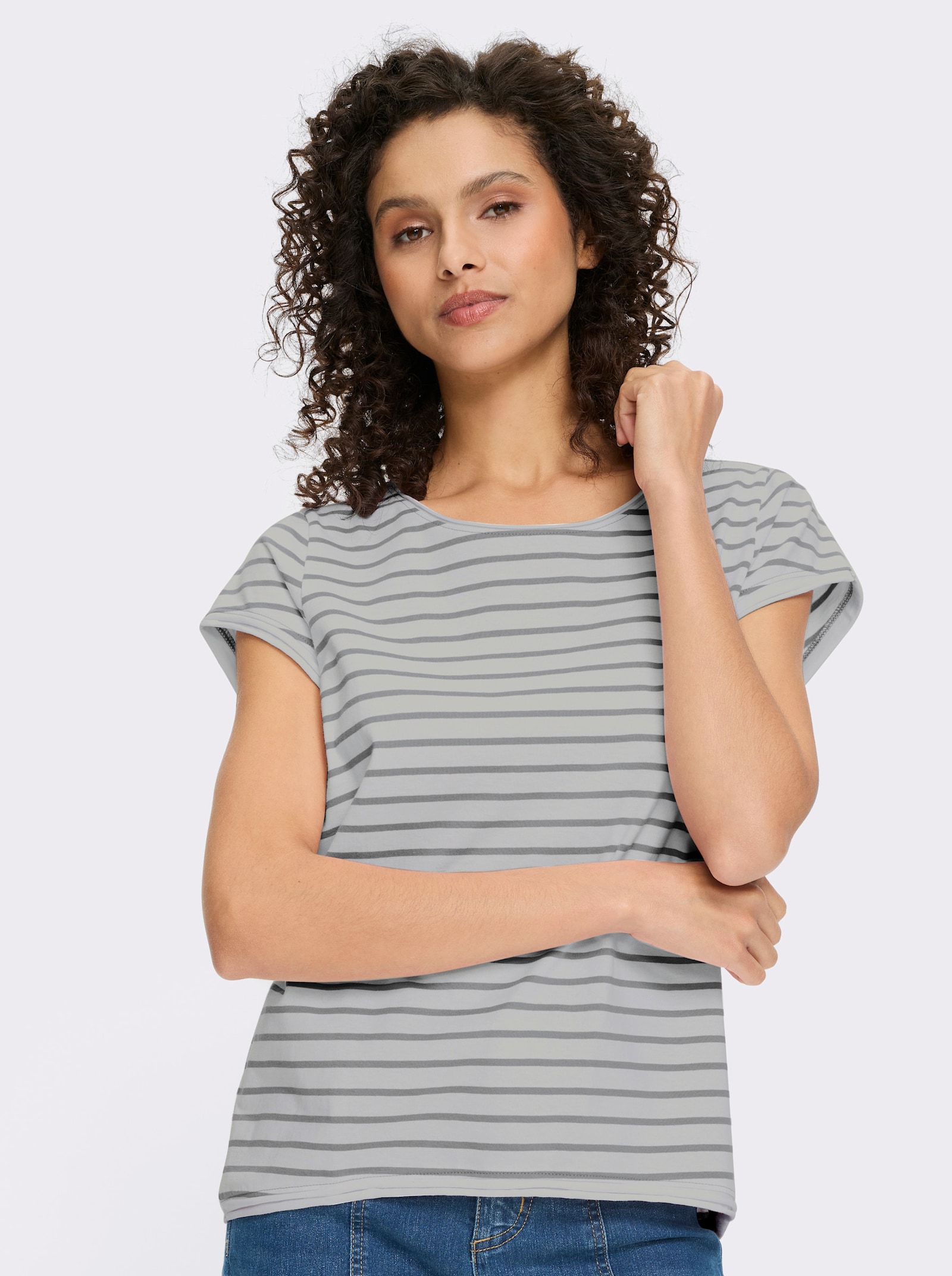 heine T-Shirt - weiß-steingrau-geringelt