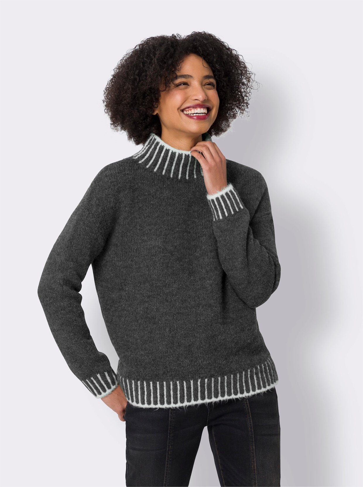 heine Stehkragenpullover - graphit-ecru-meliert
