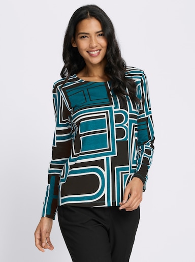 Langarmshirt mit grafischem Druck - aquapetrol-schwarz-bedruckt