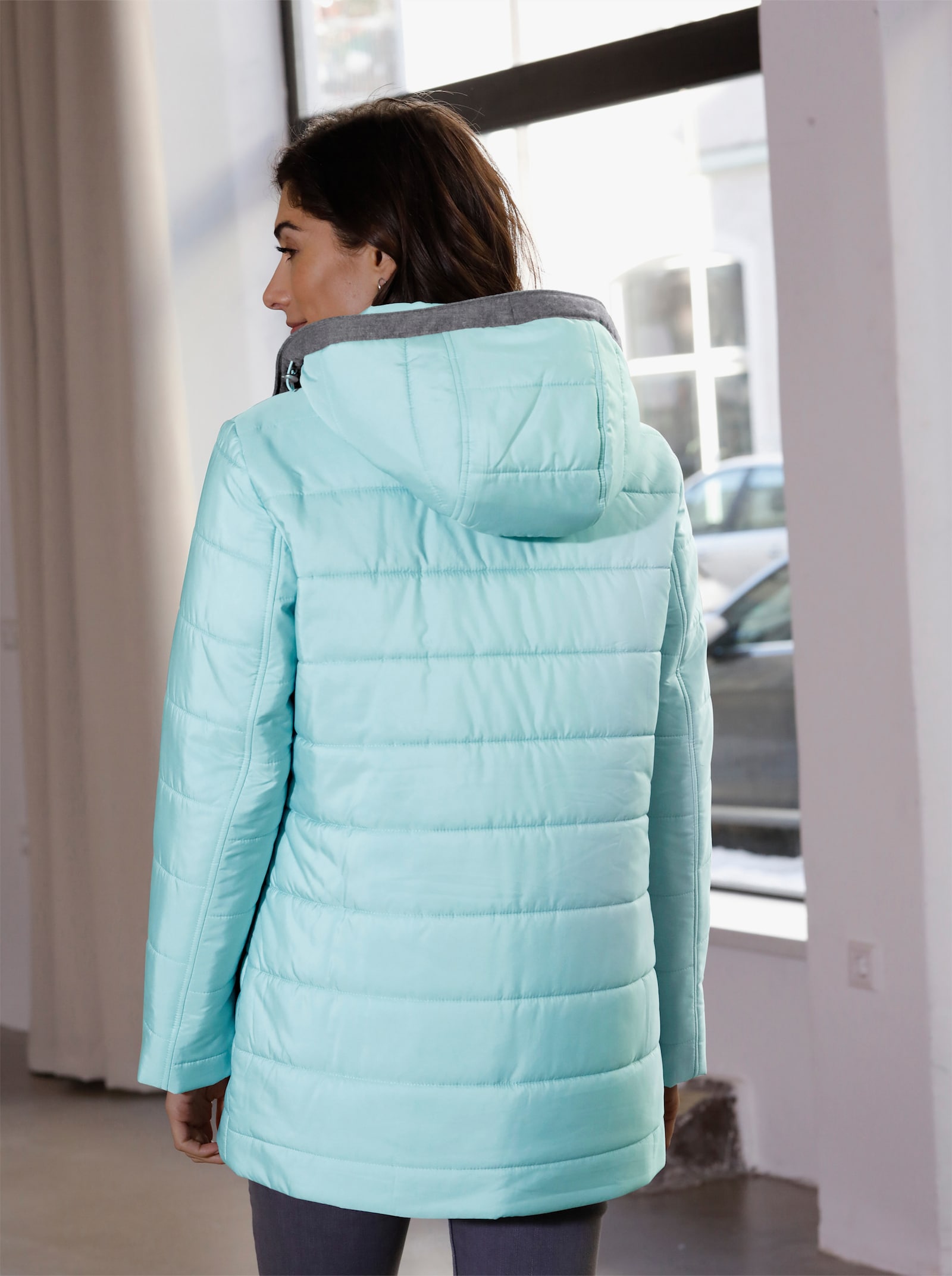 Gewatteerde jas met afneembare capuchon - kalkmint