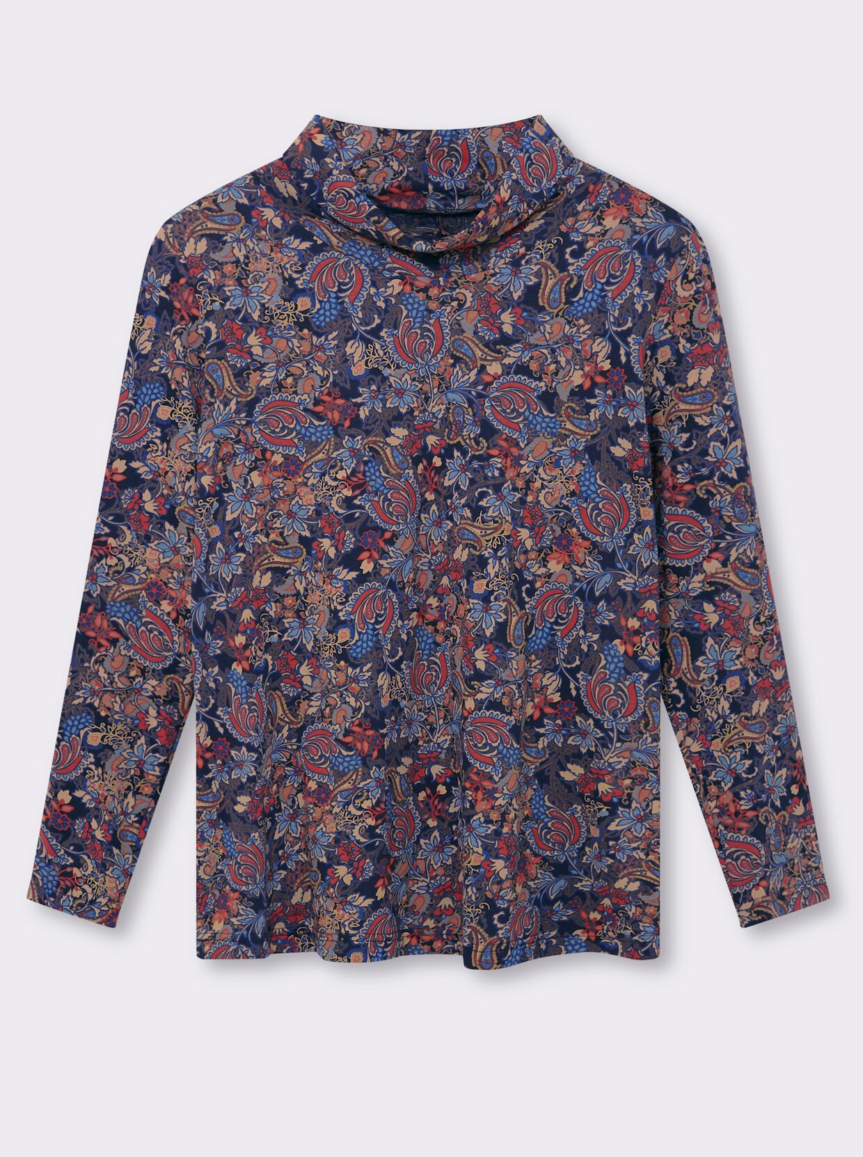 Rollkragenshirt im floralen Druckmuster - marine-terra-bedruckt