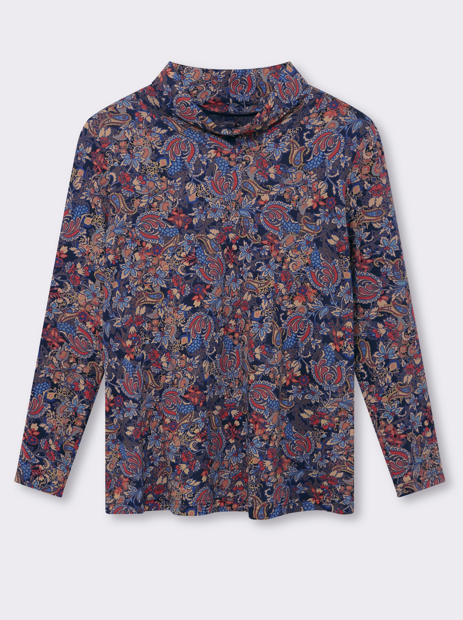 Rollkragenshirt im floralen Druckmuster - marine-terra-bedruckt