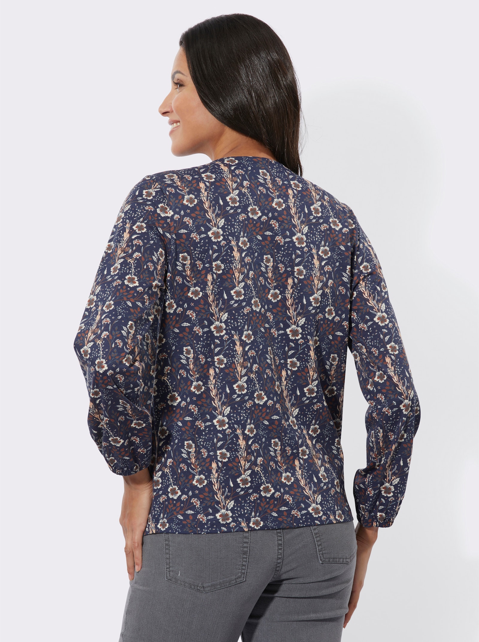 Langarmshirt in floralem Muster - marine-champagner-bedruckt