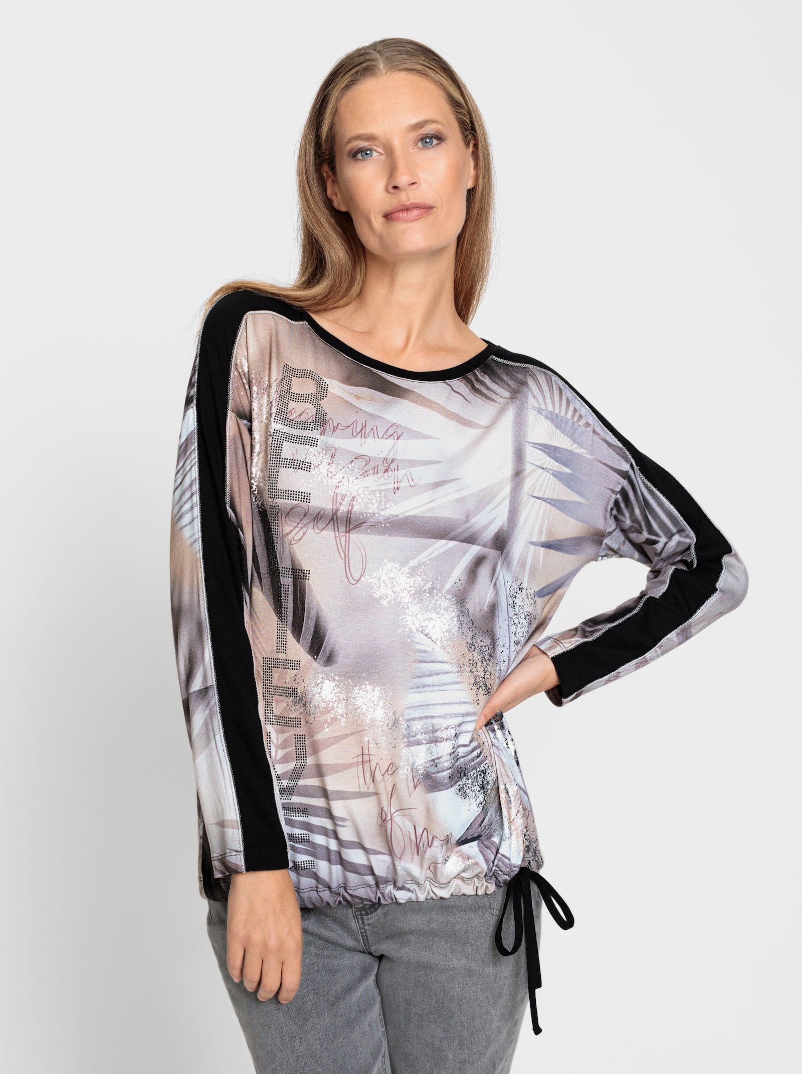 heine Langarmshirt mit Glanz-Effekten - sand-ecru-bedruckt