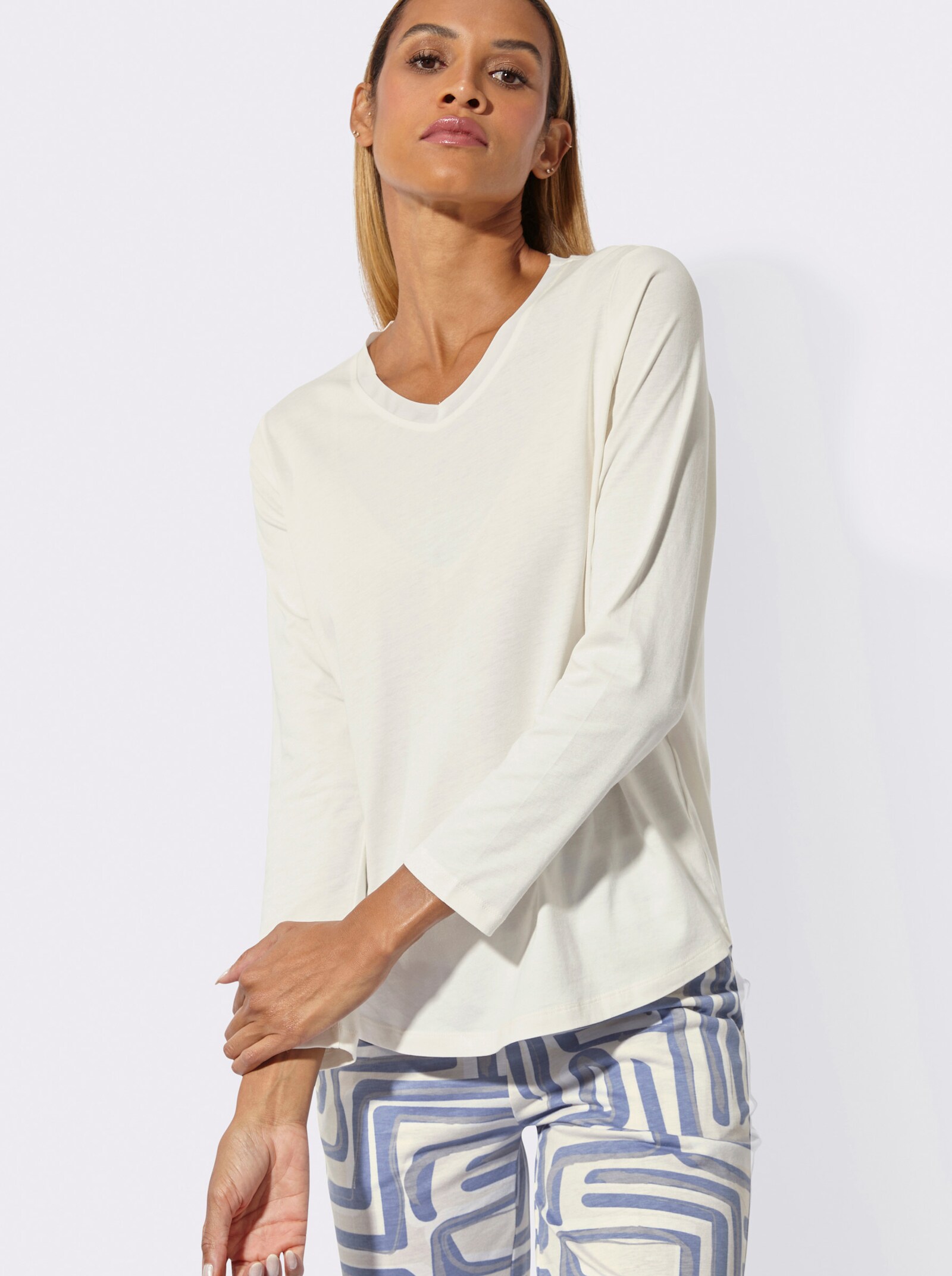 wäschepur Schlafanzug , Hose mit 2 Taschen - champagner-rauchblau-bedruckt