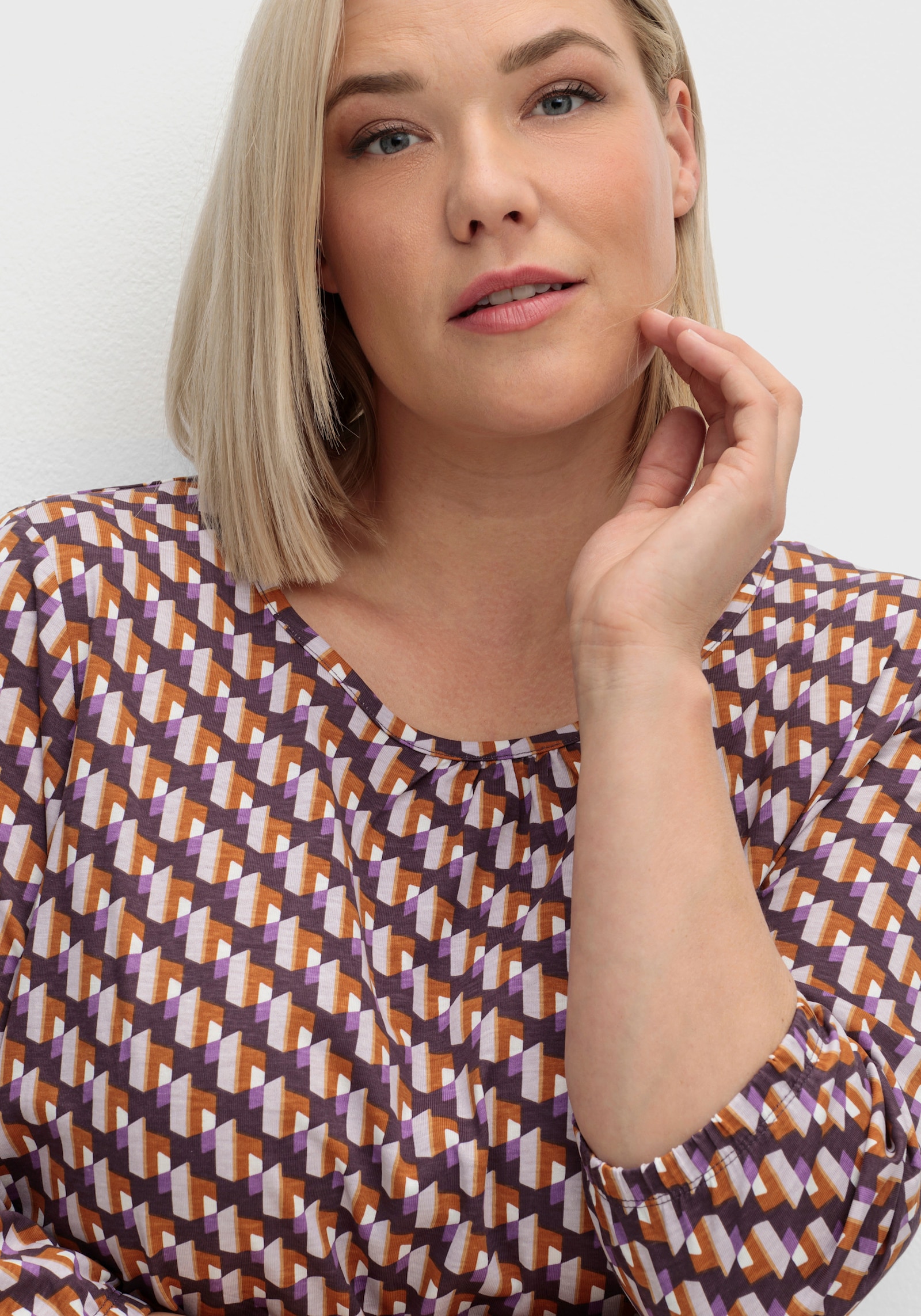 3/4-Arm-Shirt im grafischen Muster - aubergine-flieder-bedruckt