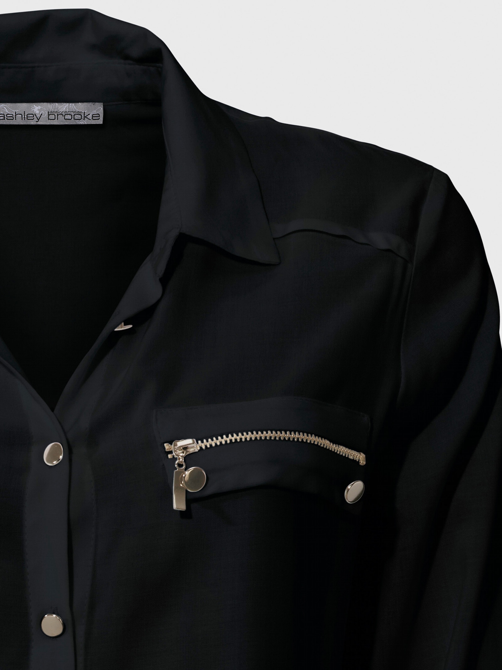 heine Langarm-Bluse mit Zierreißverschlüssen - schwarz