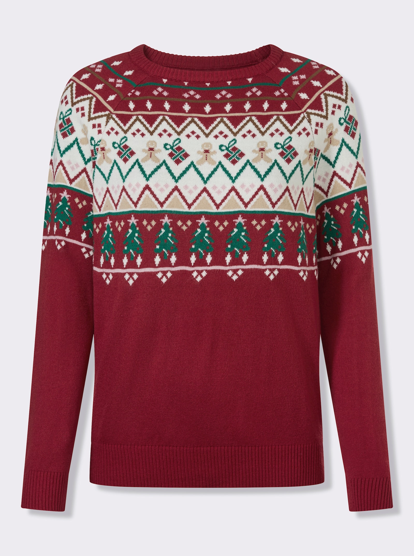 Pulóver, dlhé rukávy, vianočný nórsky vzor - Červená-šampanská